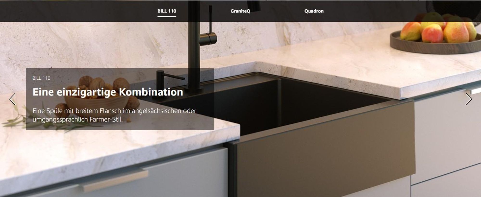 QUADRON Spülbecken 2-Becken Spüle | Größe: 59,5 x 54 x 20,5 cm | BILL 110 | Granitspüle aus GraniteQ mit Siphon | Weiß + Stahl