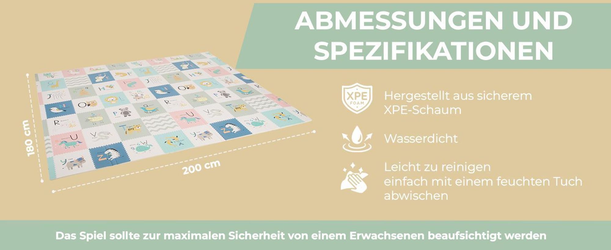 KiddyMoon Spielmatte Babymatte Zweiseitige Krabbelmatte Matte Schaumstoffmatte Für Kinder Kindermatte Kindgerechte Muster Spielplatz Entwicklung Bequemer Ideal Für Drinnen Und Draußen 180X200x1,5Cm, B