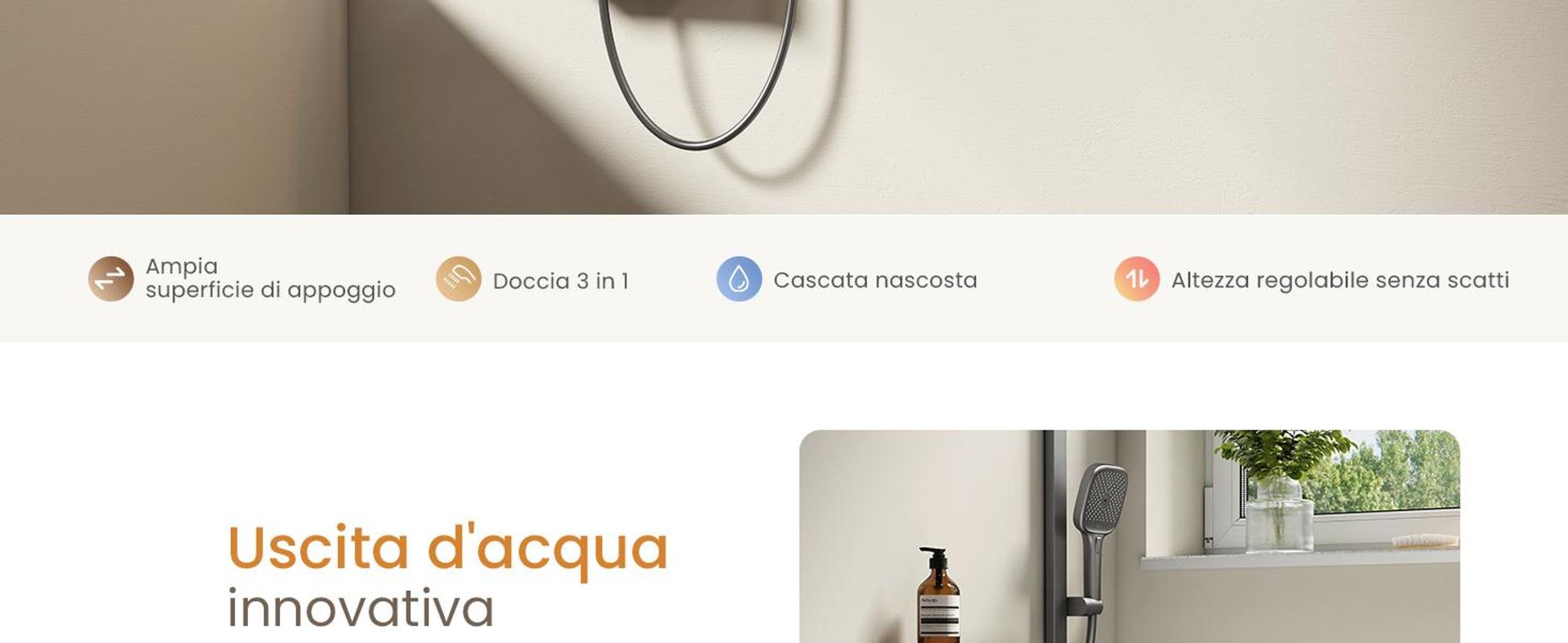 EMKE Sistema doccia con termostatico split antracite opaco Asta doccia regolabile in altezza 3 modalità di getto Doccia a mano Flusso d'acqua regolabile Installazione flessibile