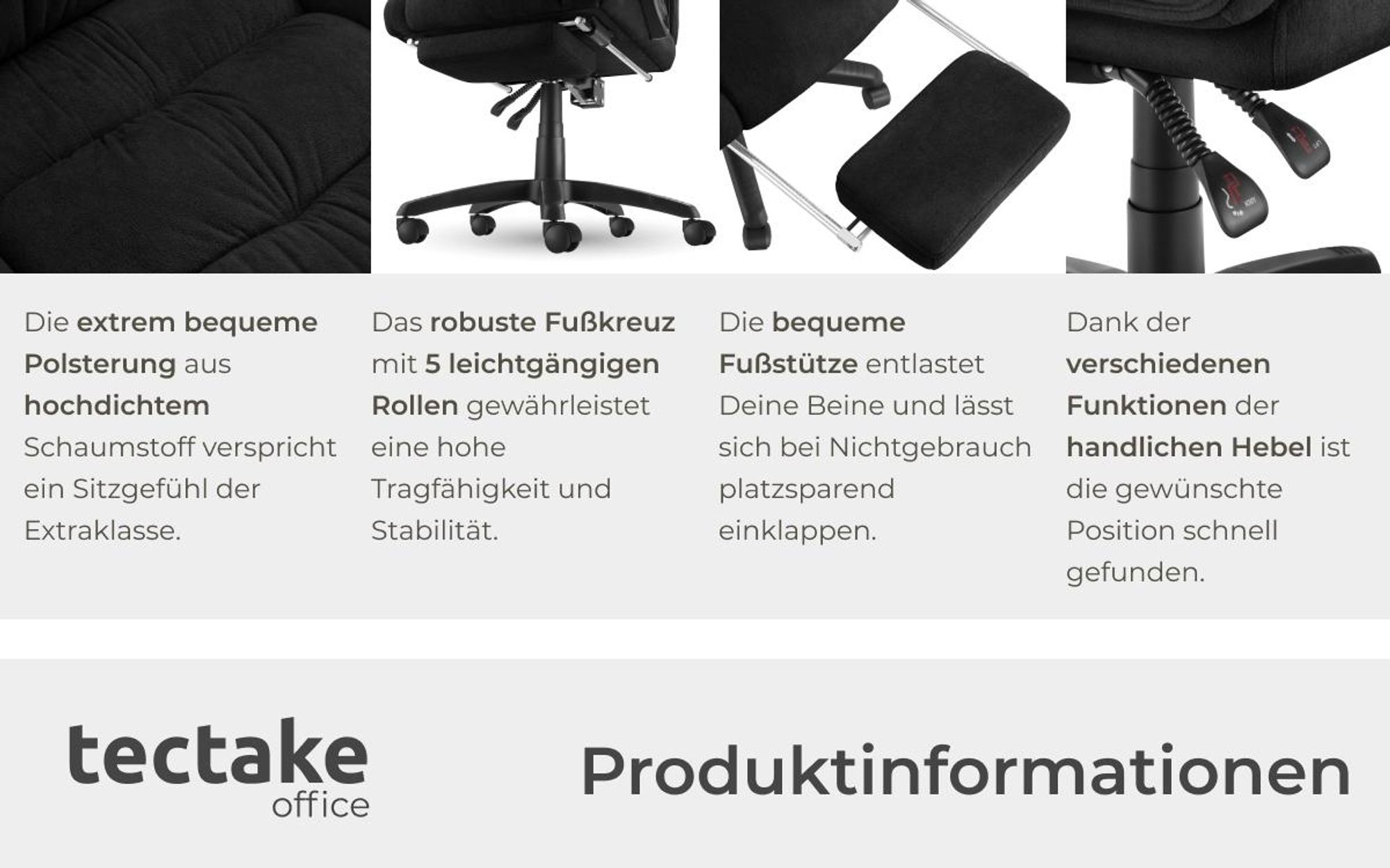 tectake® Bürostuhl Jillien 360° drehbar, stufenlos höhenverstellbar