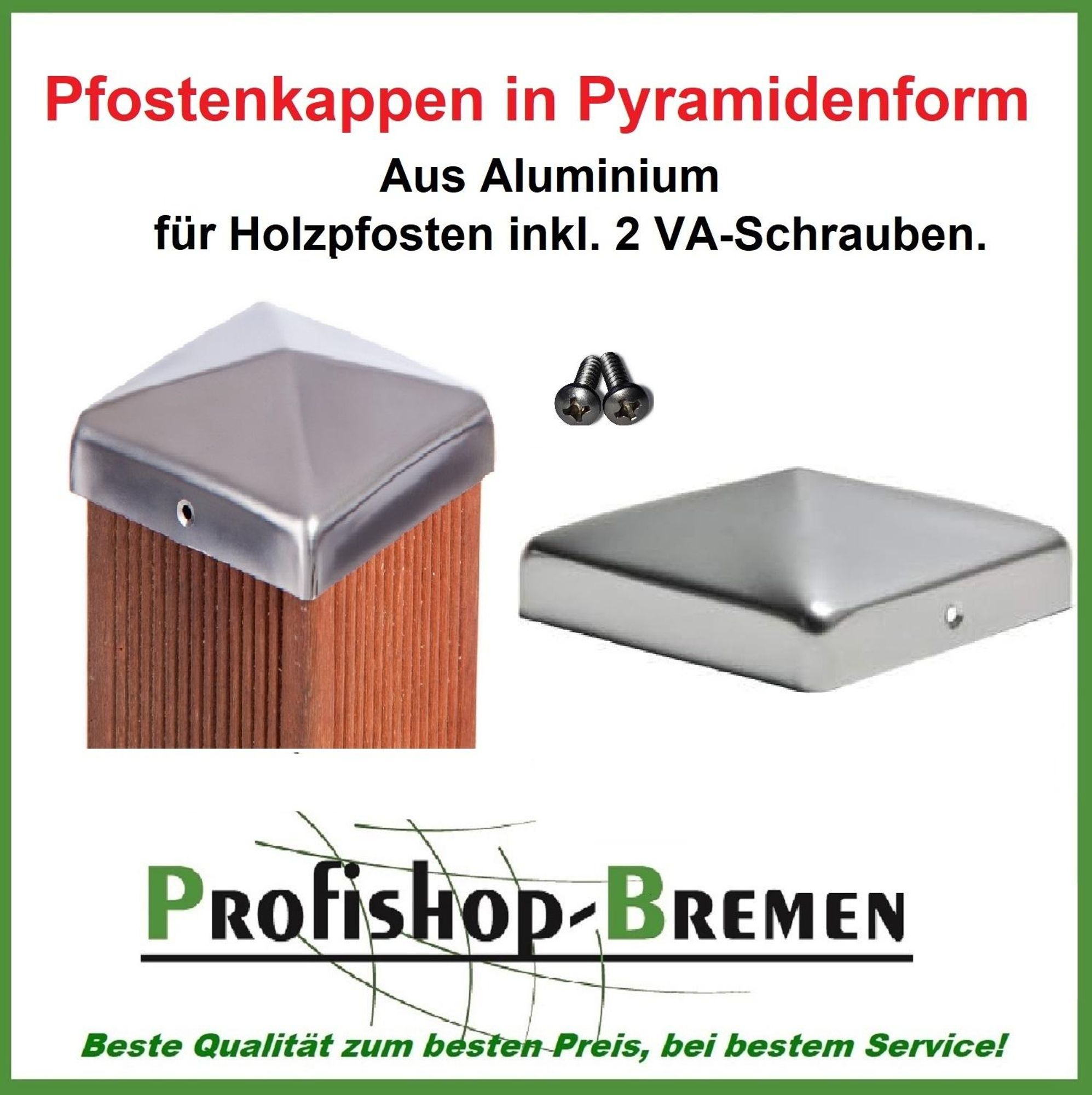 Pfostenkappe Aluminium Pyramide für Pfosten 10x10 cm - inkl. 2x Edelstahl-Schrauben