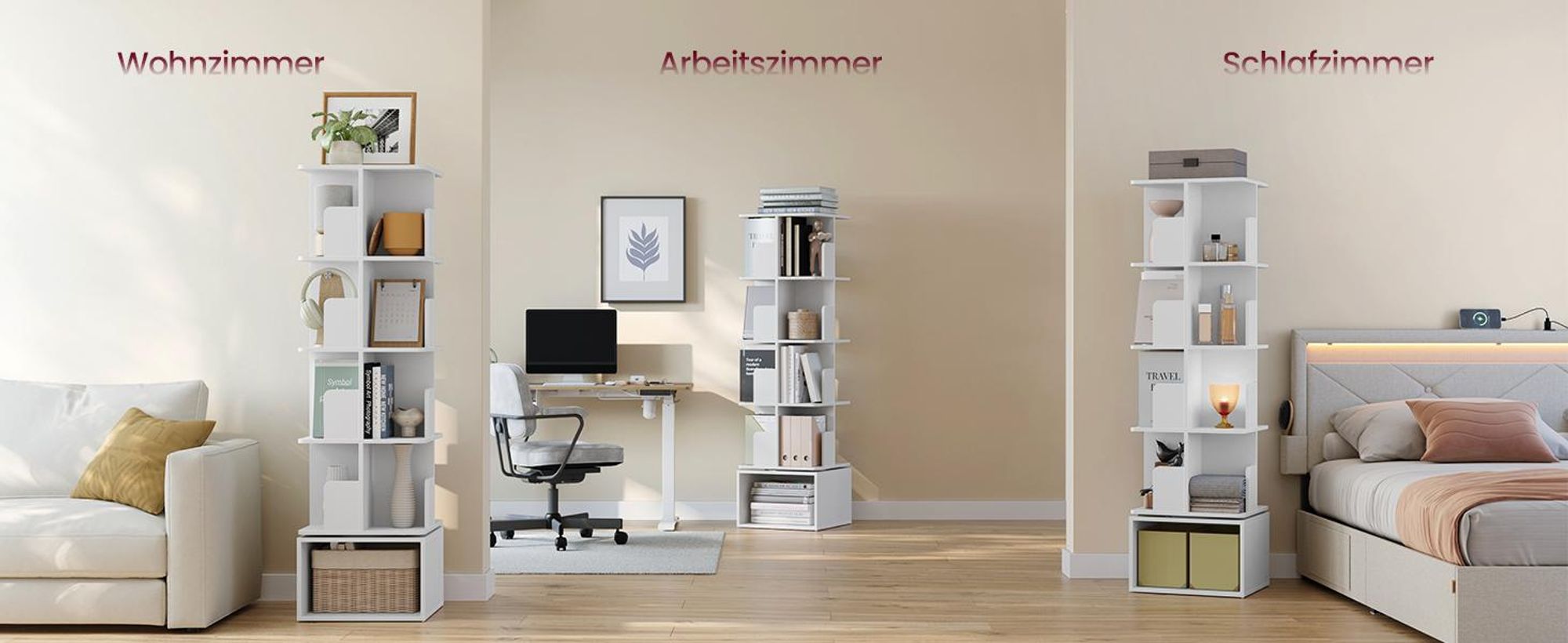 VASAGLE Bücherregal mit 5 Ebenen, drehbares Standregal, mit offenen Fächern, 40 x 40 x 155,8 cm, weiß