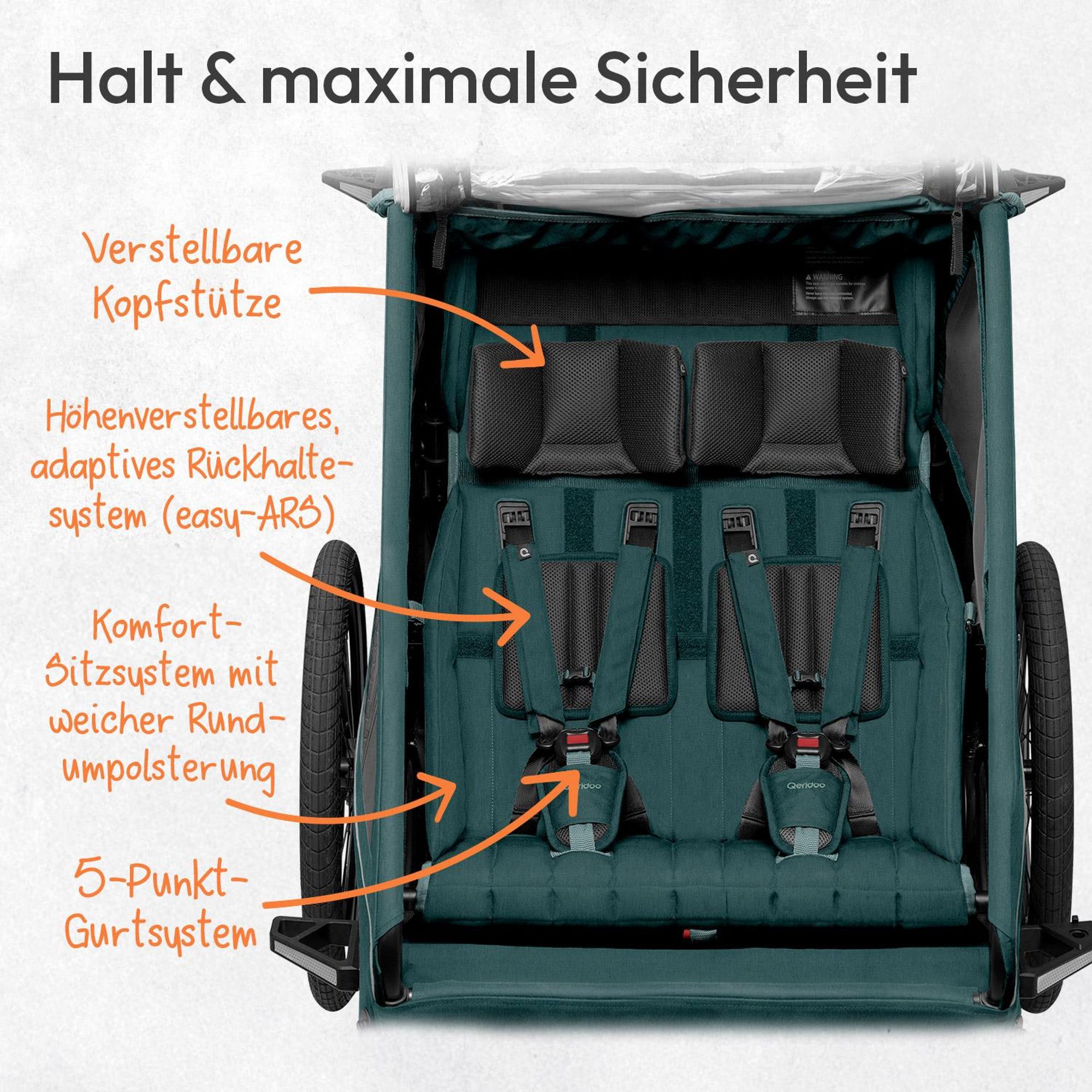 Qeridoo Kidgoo 2- Kinderfahrradanhänger für 2 Kinder, Farbe: Pacific Blue