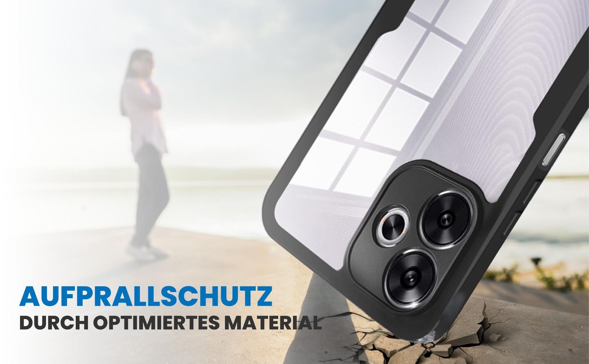Schwarzes Front Back Cover für Xiaomi Redmi 13 mit Aufprallschutz