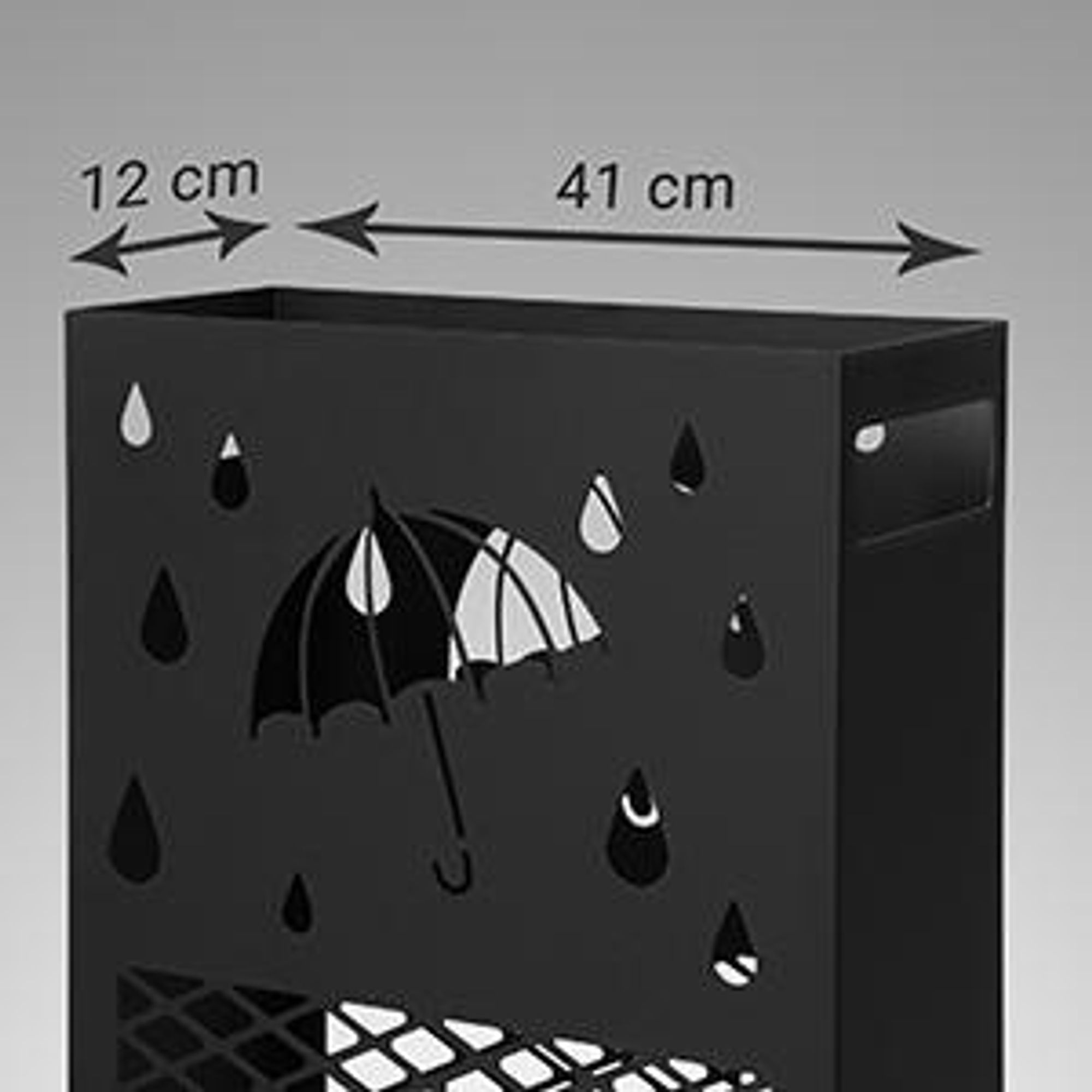 SONGMICS Regenschirmständer aus Metall, Schirmständer, rechteckig, mit einer herausnehmbaren Wasserauffangschale, 4 Haken, Cutout-Design
