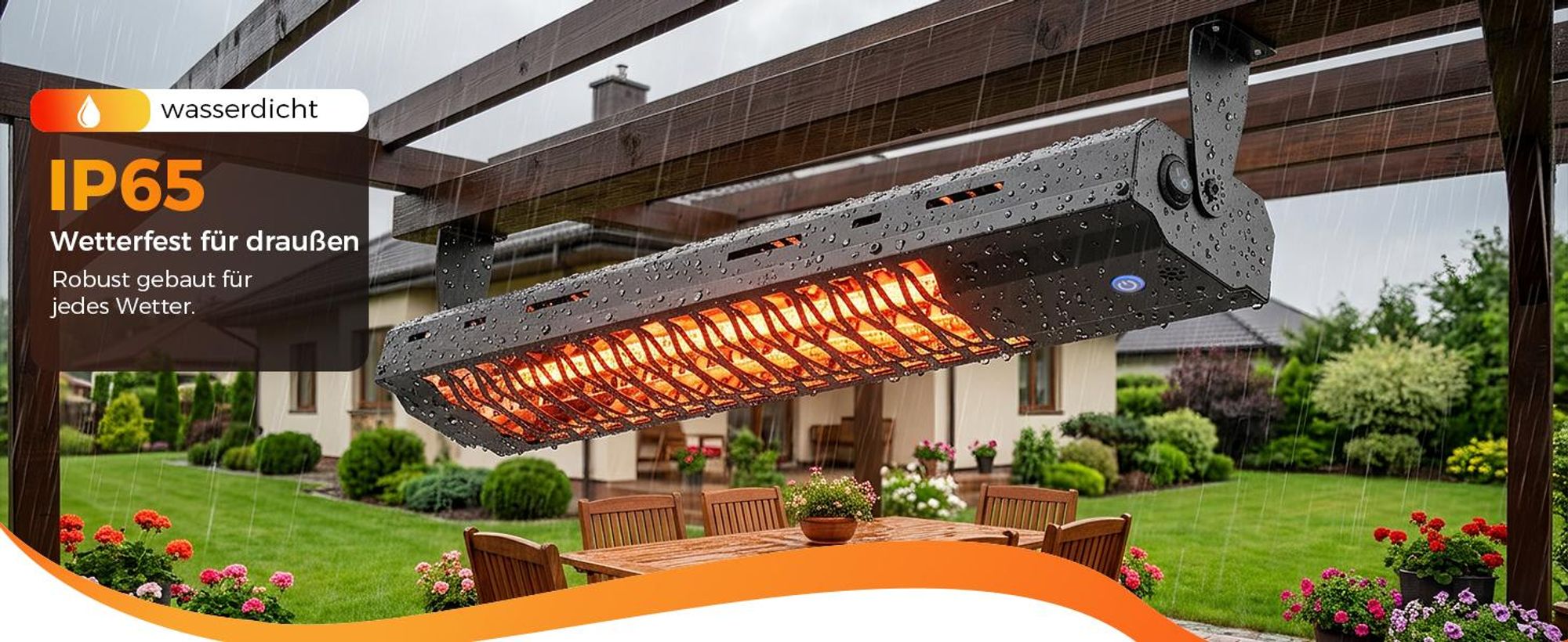 ZMH Promiennik podczerwony zewnętrzny 2000W stopnie grzania IP65 pilot zdalnego sterowania regulowany kąt 65×13cm prostokątny czarny ogród balkon