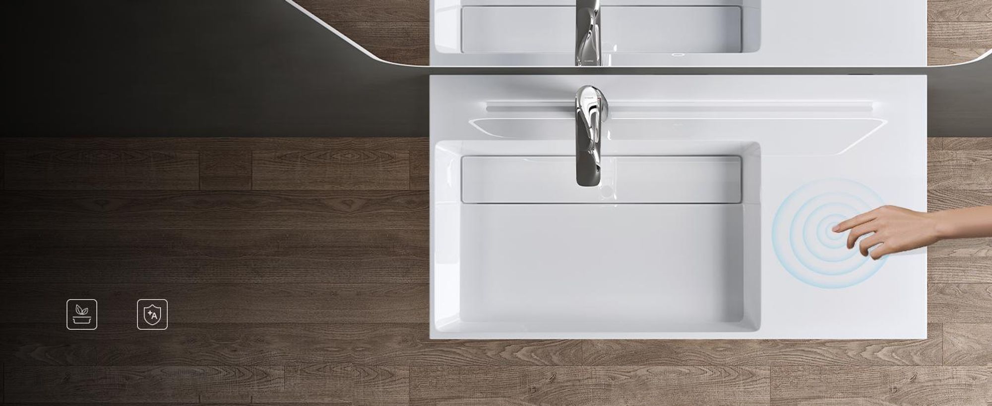 doporro Design Waschbecken 100x48x13 cm mit verstecktem Ablauf in weiß aus Mineralguss als Aufsatzwaschbecken und Hängewaschbecken geeignet col12-R