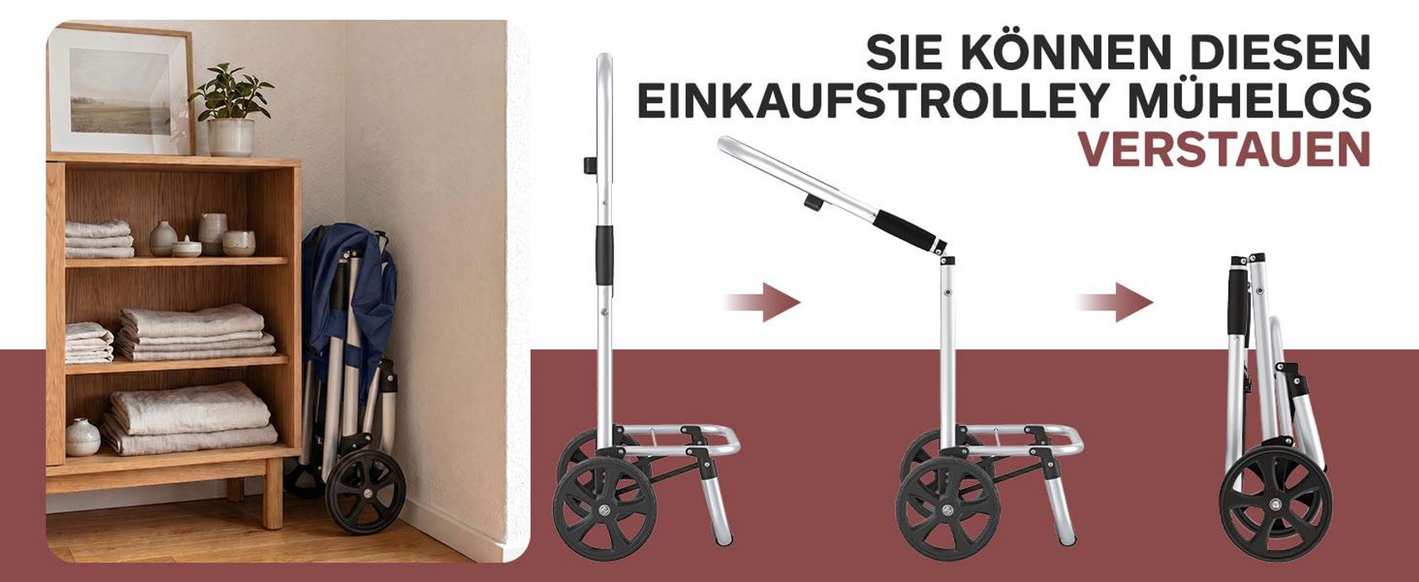 Sekey Klappbar Einkaufstrolley 2 Räder Aluminium, mit 50L Wasserdichter Tasche, Kühlfach, Blau