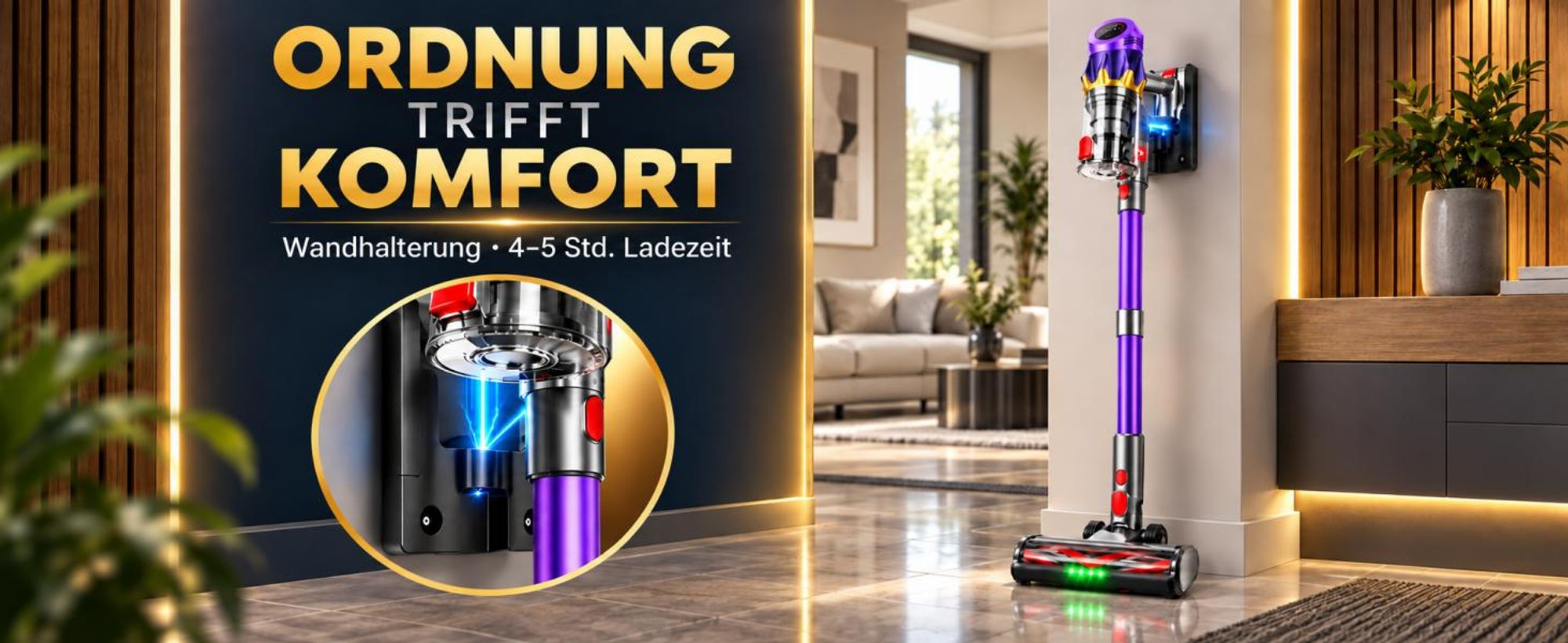80000Pa Akku-Staubsauger 750W/80 Min., kabelloser Hand- und Stielstaubsauger, ultraleise, Smart-Display, leicht, Anti-Verwicklung für Tierhaare & Auto