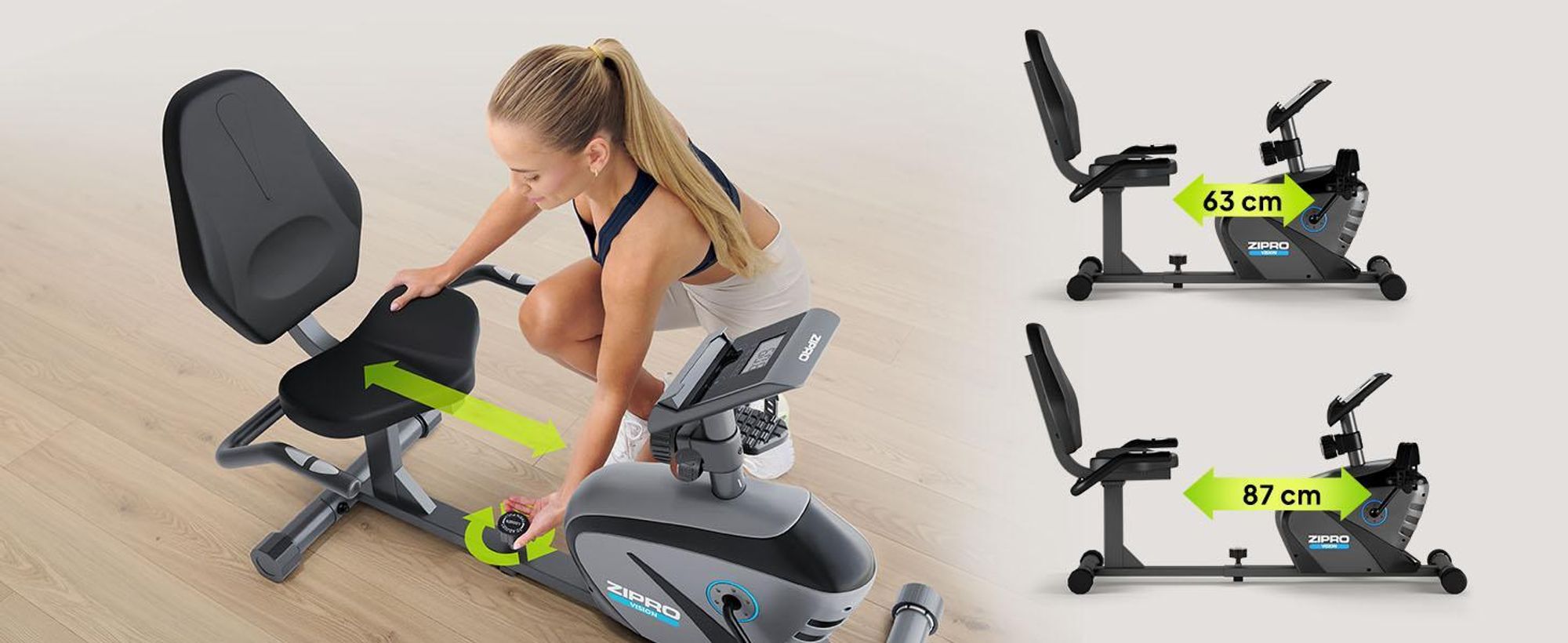Zipro Cyclette Magnetica Orizzontale per Adulti Vision fino a 120kg, Nero, Taglia unica, Taglia unica