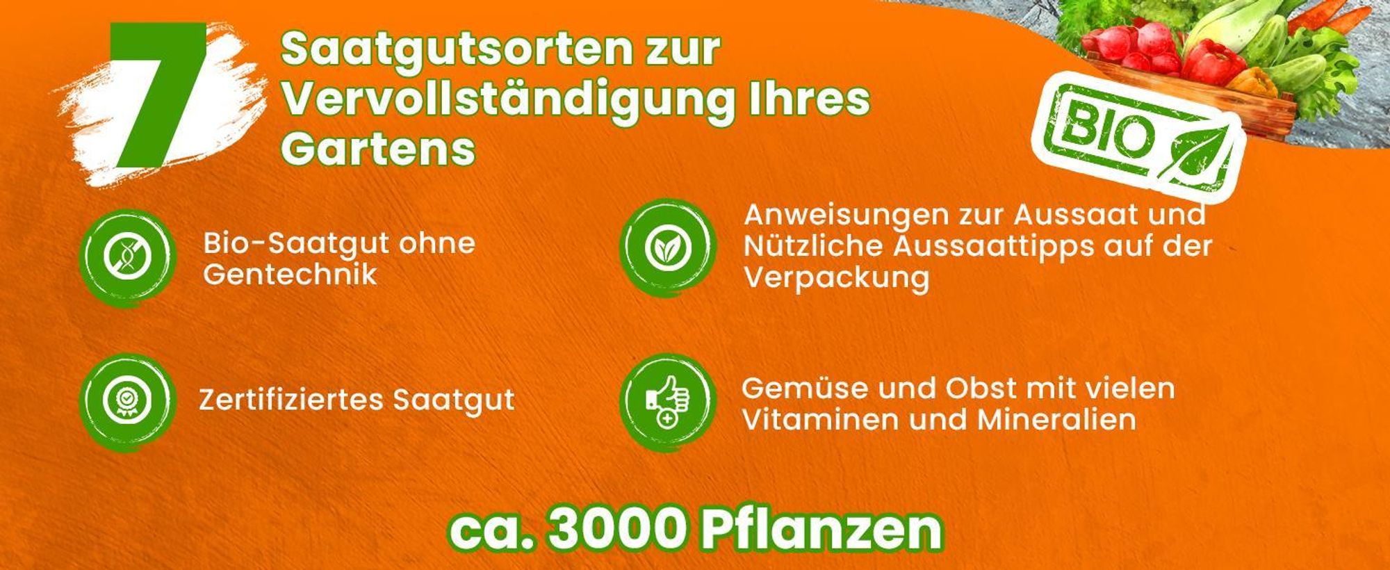 TORAF Gemüsesamen Set XXL, 3000 Samen, 7 Sorten, Garten & Balkon