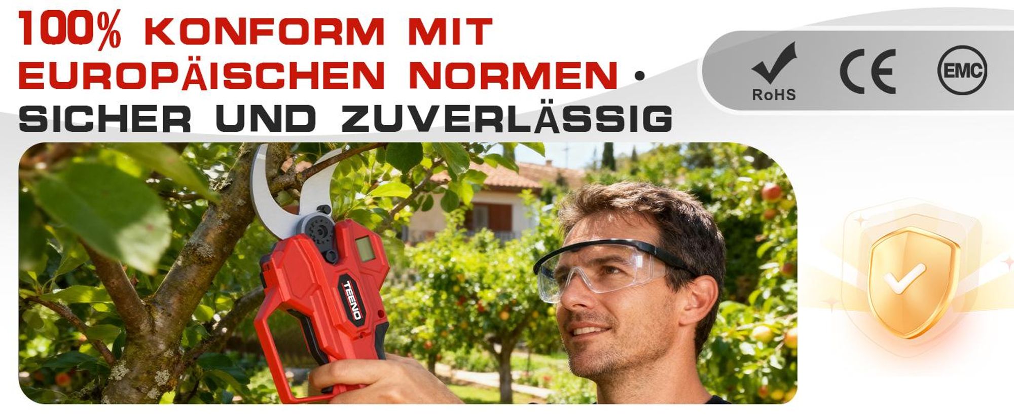 TEENO 2-in-1-Gartenwerkzeug-Set: Mini-Kettensäge mit Akku 6 Zoll + elektrische Gartenschere, kabellos, 0 – 40 mm, 2 x 4,0 Ah Batterien
