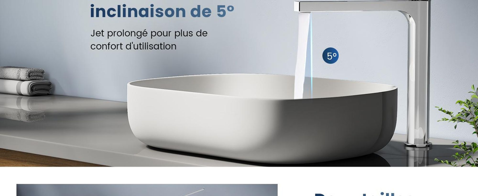 EMKE Robinet de salle de bain chromé 335x233x46mm, laiton, cartouche céramique, robinet de salle de bain, mitigeur de lavabo, mitigeur de lavabo