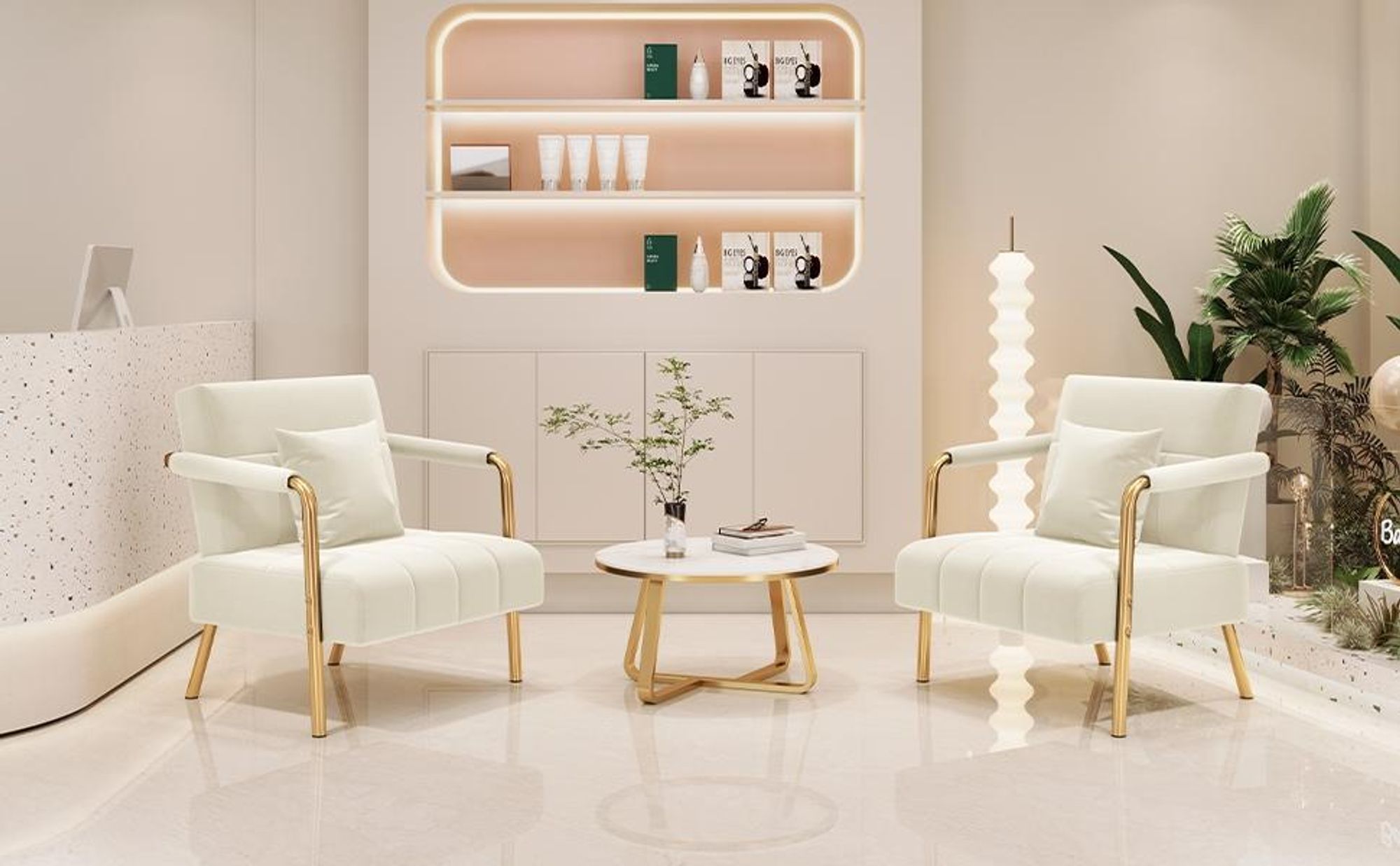 Yaheetech Samtiger Sessel Polstersessel mit Metallbeinen & Kissen, Einzelsessel Loungesessel, Beige