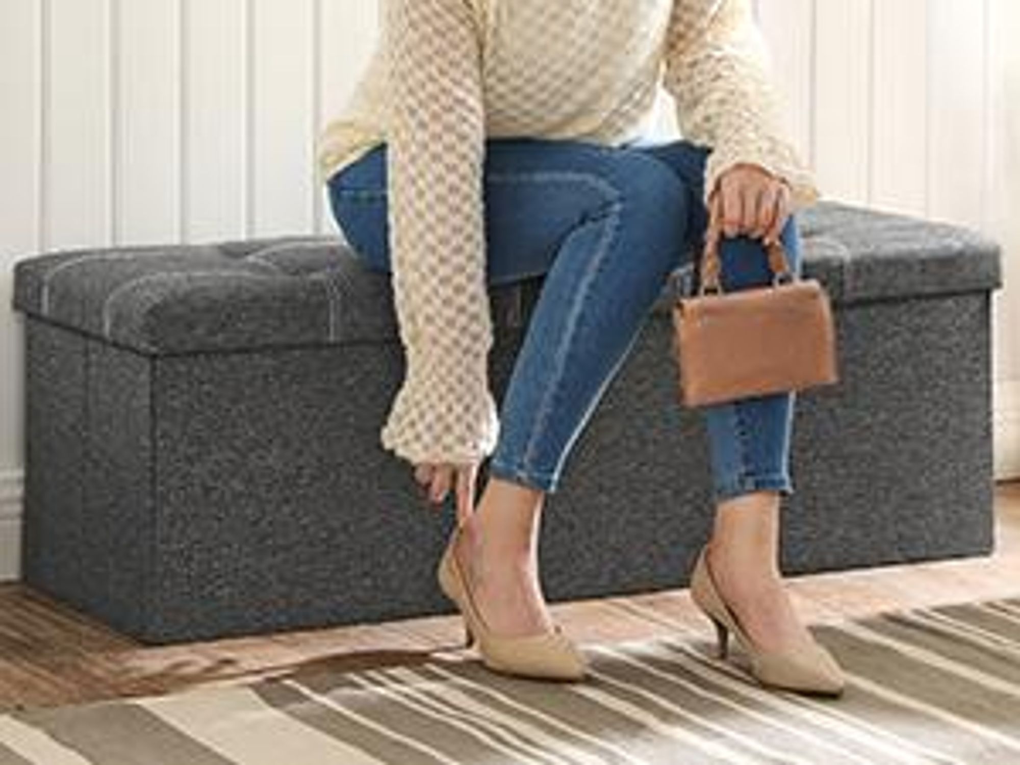 SONGMICS Sitzbank mit Stauraum, Sitztruhe, Sitzhocker, faltbar, 110x38x38cm