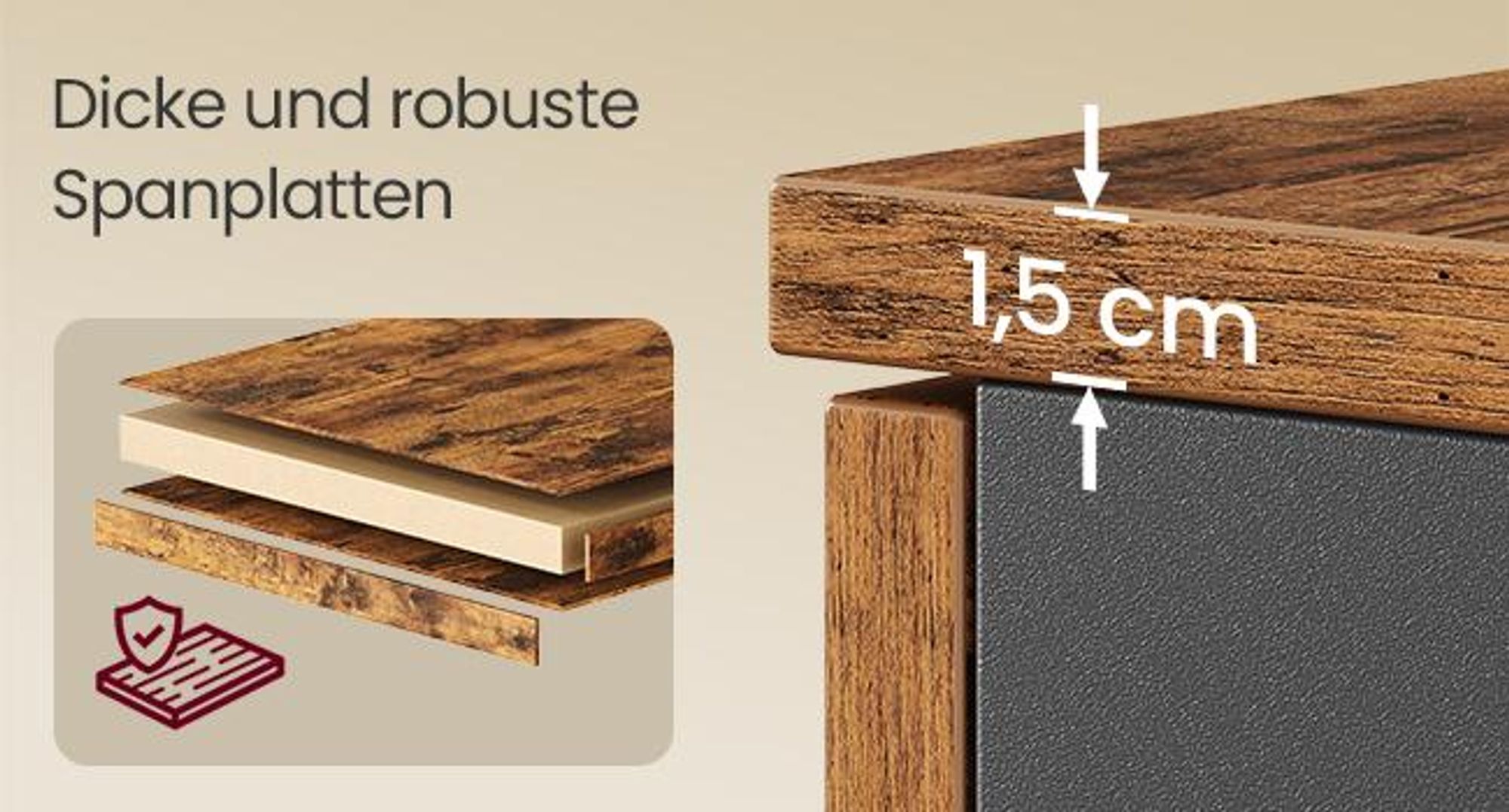 VASAGLE Rollcontainer, Aktenschrank, Schubladenschrank, Druckerständer, 5 Schubladen, mit werkzeuglosen Gleitschienen, braun