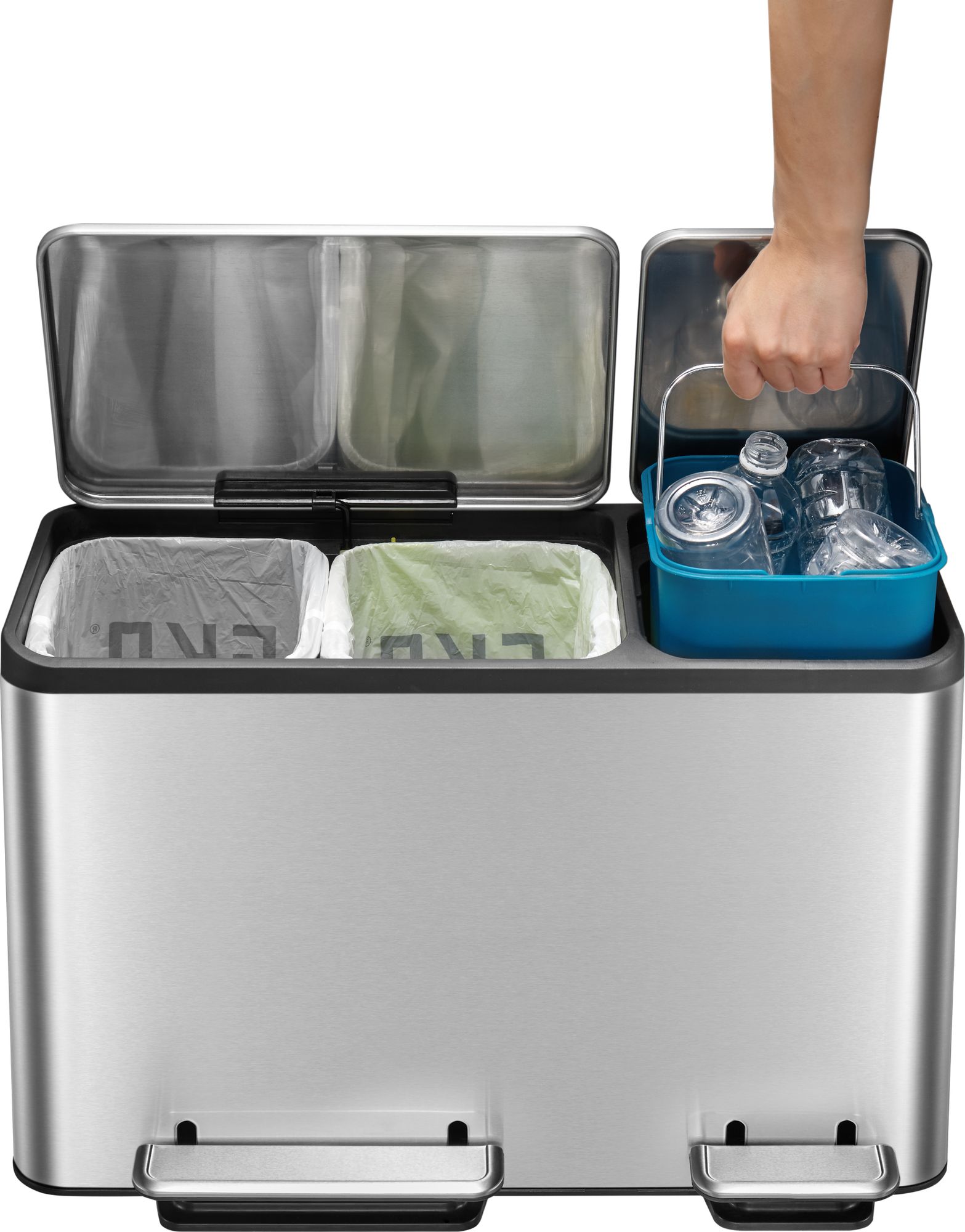 EKO - EcoCasa Recycler Treteimer 15+15+15 Liter - Stainless steel Plastic - Matt Edelstahl