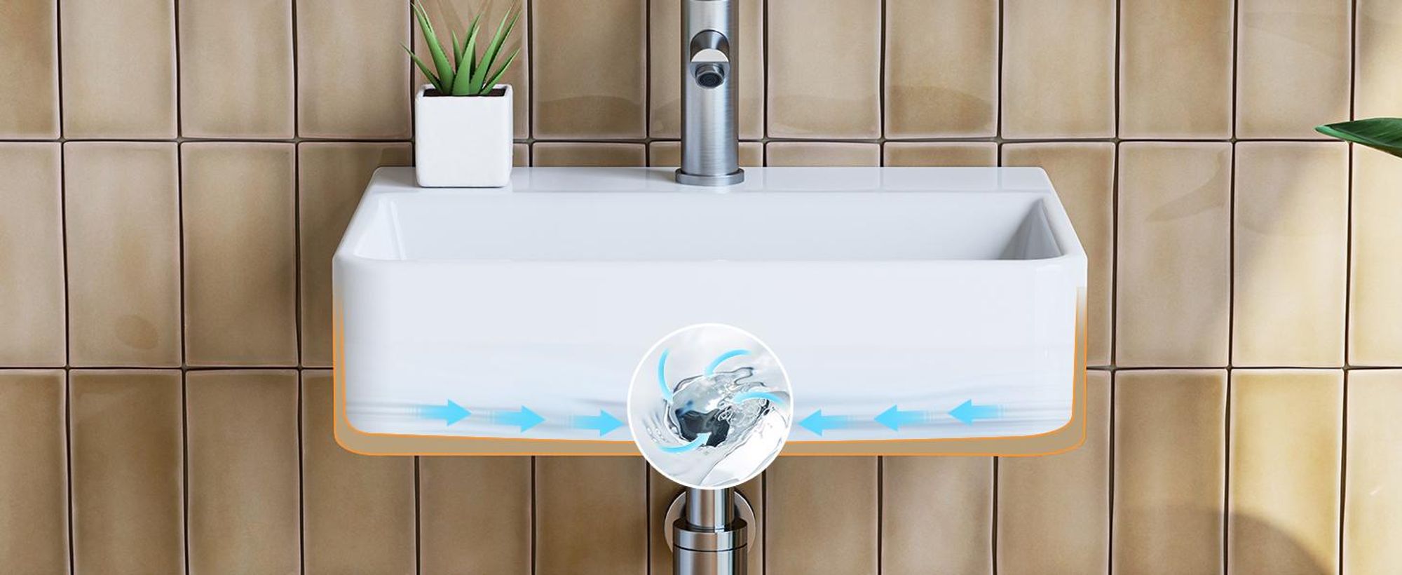 HOROW Hänge Waschbecken Aufsatzwaschbecken mit Hahnloch Klein Waschschale Keramik Weiß Rechteckig Handwaschbecken 38 x 26 cm
