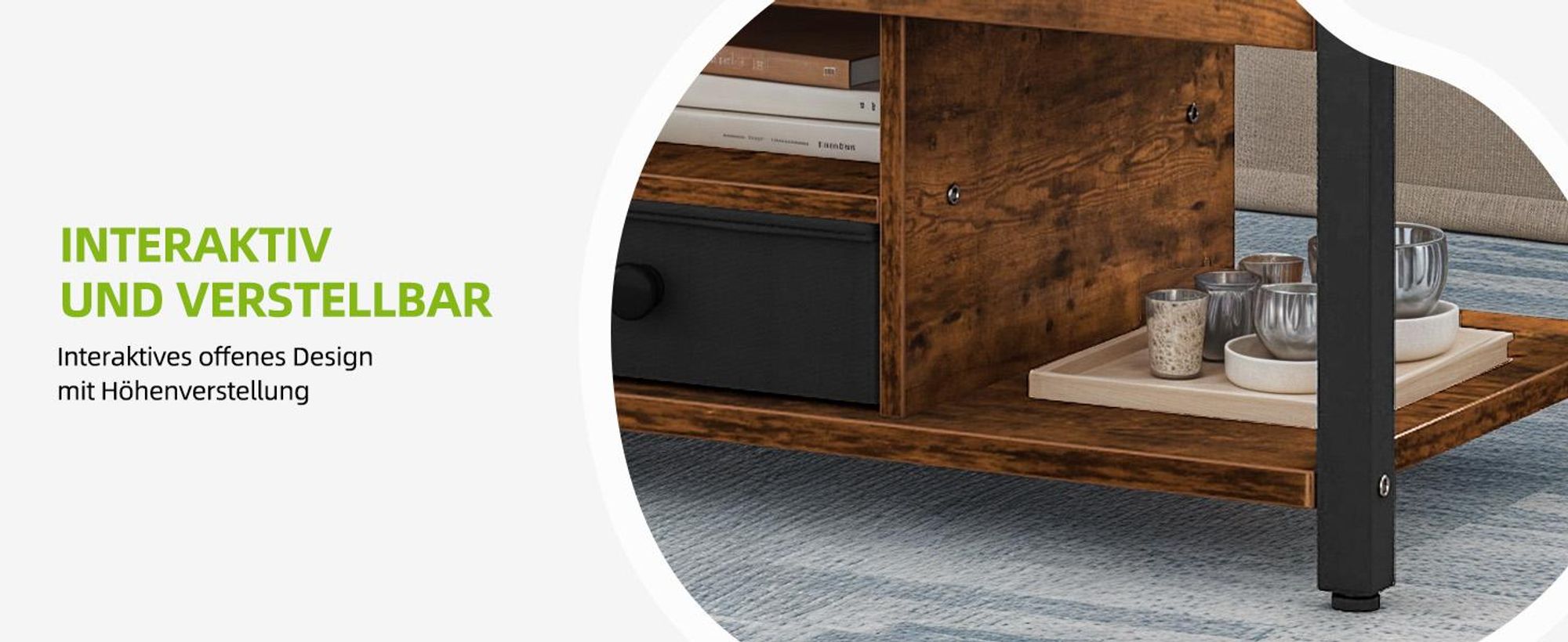 YITAHOME Couchtisch Höhenverstellbar, 4-in-1-ausziehbar Wohnzimmertisch, mit 1 Schubladen, Hebeplatte, Stauraum, 90x47x61 cm, Braun