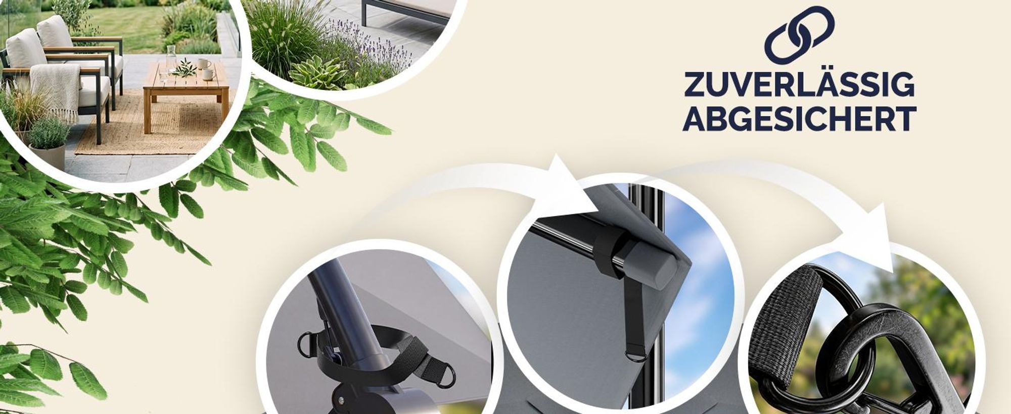 KINGSLEEVE® Windsicherung für Ampelschirme Robuste Metallhaken Variabel Anpassbar Windsicher Windschutz Sonnenschirme Gartenschirme Kurbelschirme