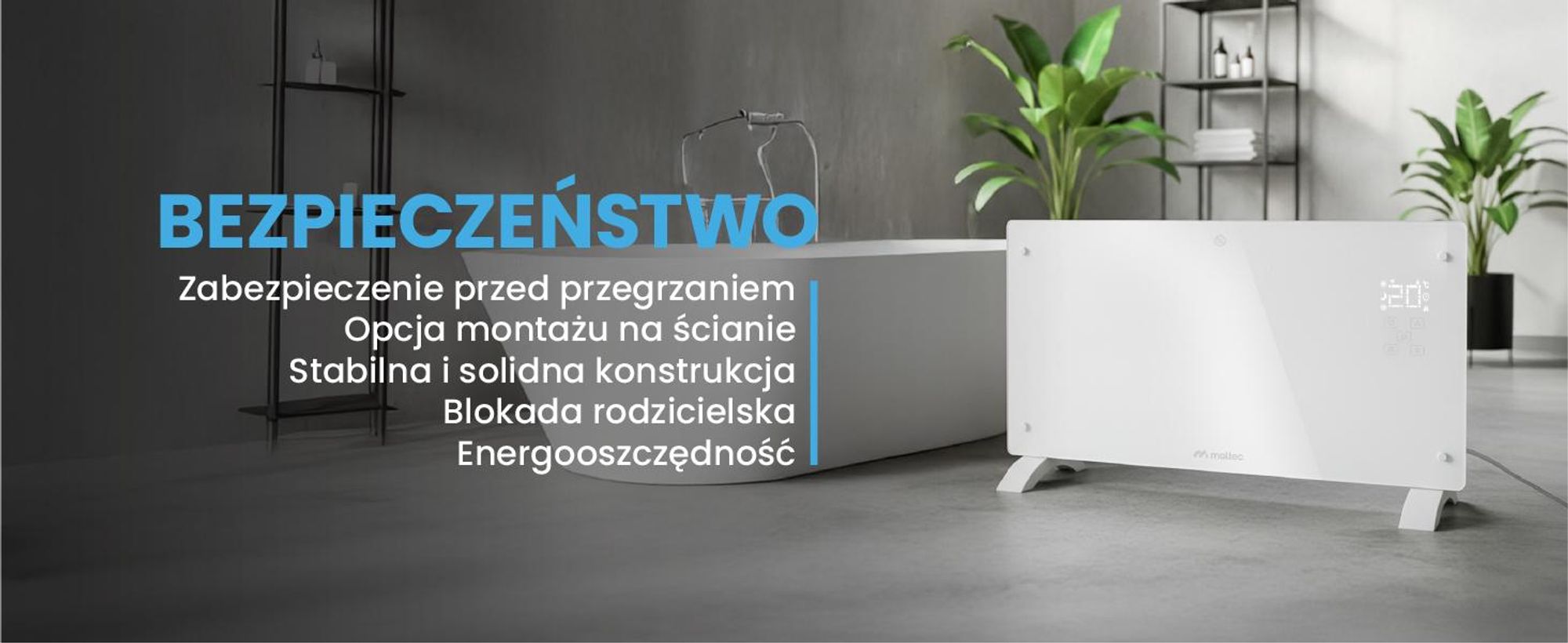 Szklany grzejnik konwektor stojący oraz na ścianę