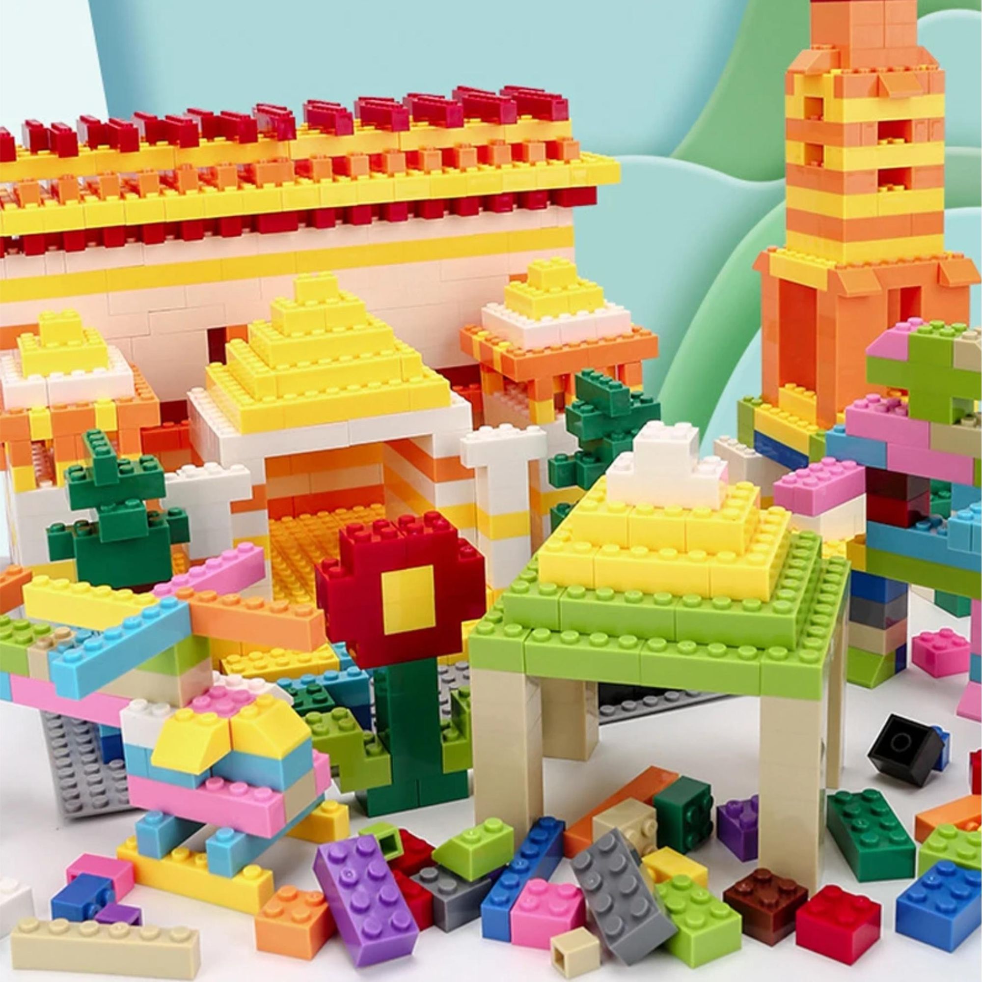 Klassische Bausteine Set 500 Teile, Kreatives Konstruktionsspielzeug für Kinder ab 3 Jahren, Bunte Bauklötze Kompatibel mit Marken, EVI TOYS Box