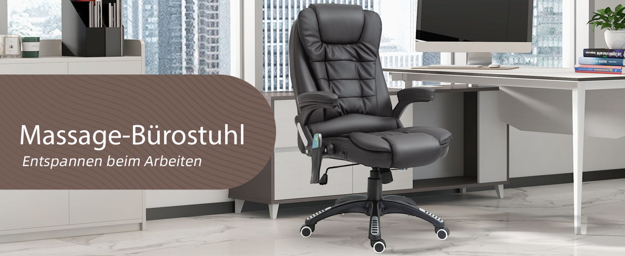 HOMCOM Massagesessel Bürosessel Bürostuhl Chefsessel Gamingsessel 6 Punkt Vibrations Massage mit Wärmefunktion Kunstleder Ledersessel drehbar (Braun)
