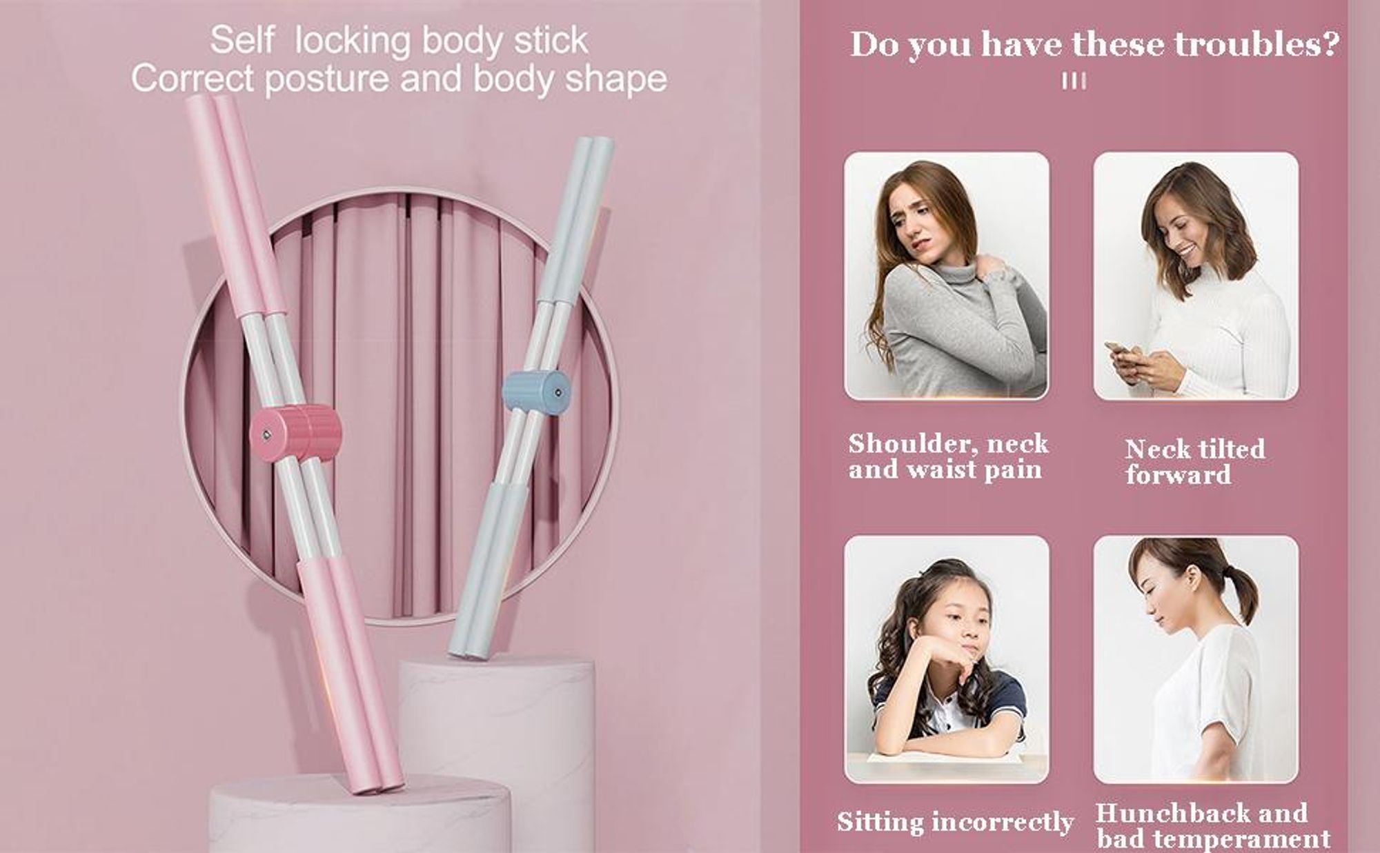 Yoga Sticks, Haltungskorrektur Stab, Yoga Stange, Einziehbarer Haltungskorrektor, Buckelkorrekturstab, für Haltungskorrektur, Yoga, Pilates, Reha