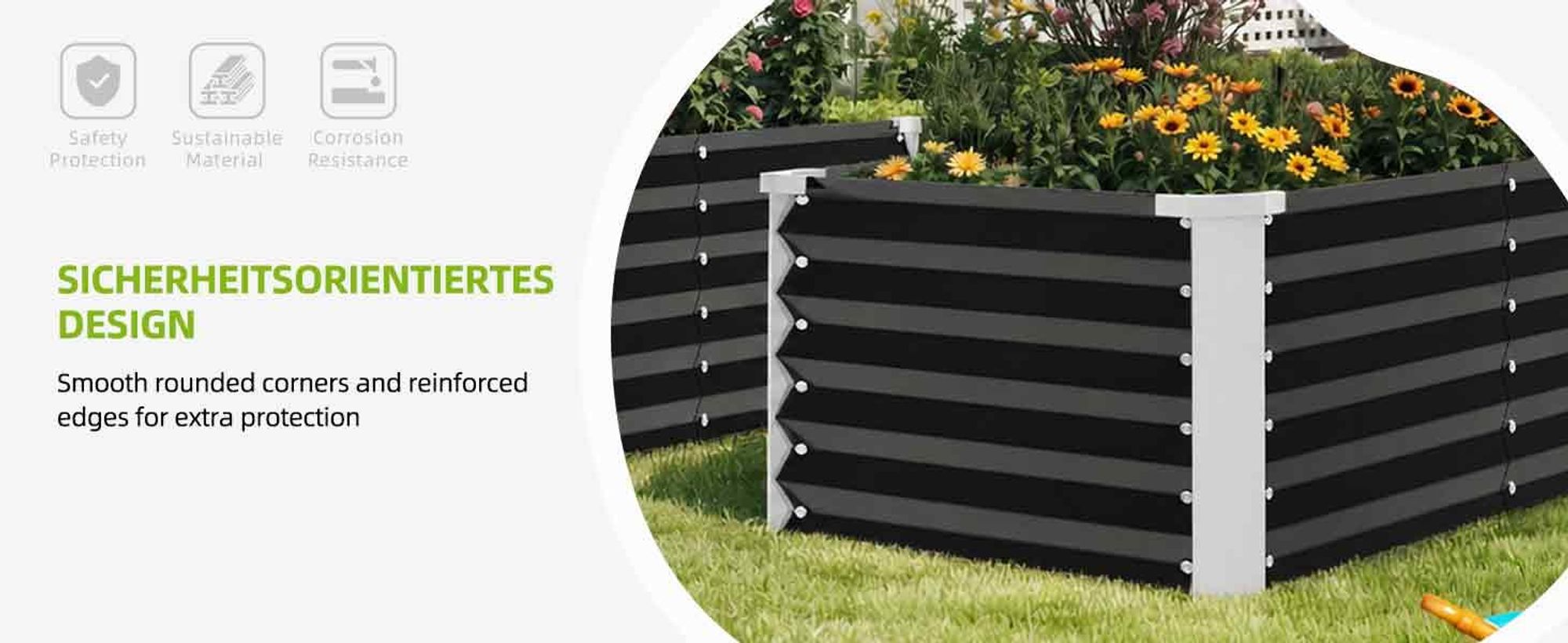 Hochbeet 120x58x46cm, Gartenbeet verzinkte Hochbeet, Pflanzgefäße stabil, Schwarz