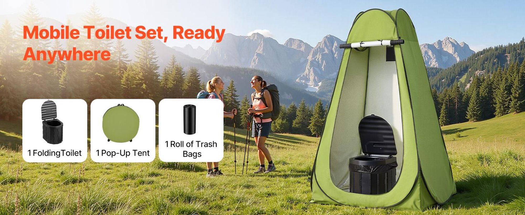 VEVOR Tragbare Campingtoilette 150 kg Belastbar, Mobile Toilette Faltbar, Reisetoilette mit Tragetasche & Müllbeuteln & Aufklappbarem Sichtschutzzelt, Geeignet für Wohnmobilreisen Camping Wandern