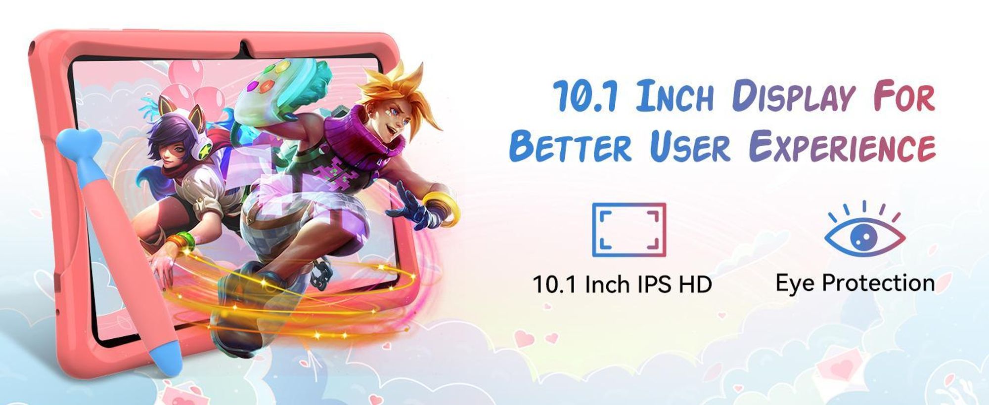 KOBONA-Tabwee K10 Kids 10.1" Rosa Tablet, Google Kids Space, 4+64GB ROM, Android 15 WiFi Tablet für Kind mit Kindgerechte Hülle und Stift, 5000mAh