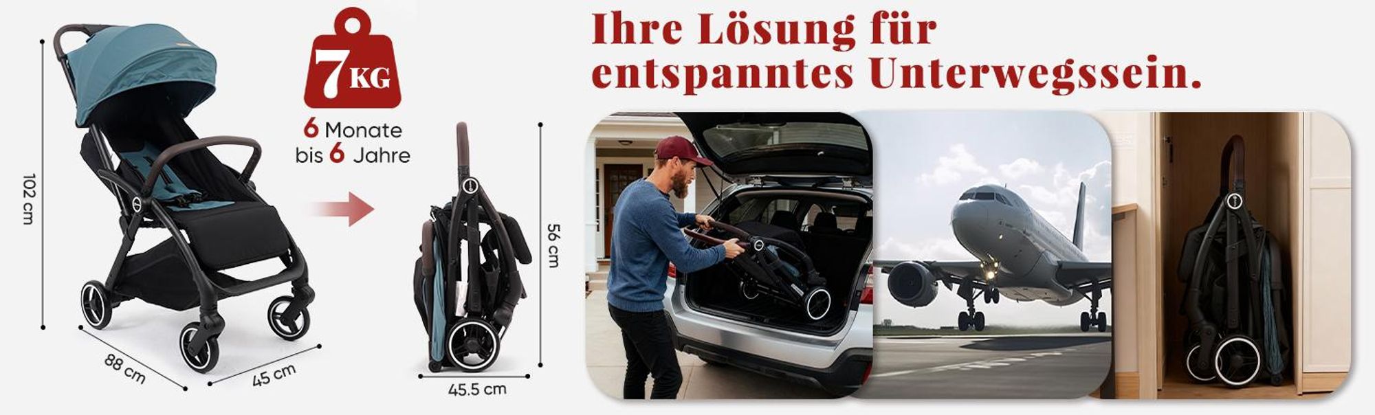 Sekey Kinder Buggy Reise Kinderwagen bis 22 kg verstellbare Rückenlehne, Regenschutz und Sichtfenster, Einhand-Faltmechanismus, Schwarz und Blau
