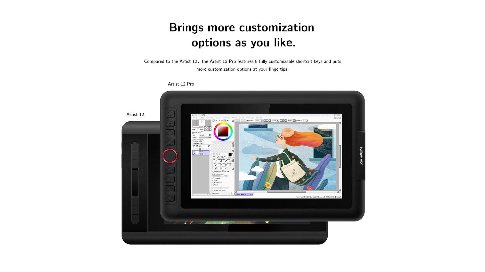 XPPen Artist 12 Pro, Kabelgebunden, 5080 lpi, 256,32 x 144,18 mm, USB, 1 cm, Stift
