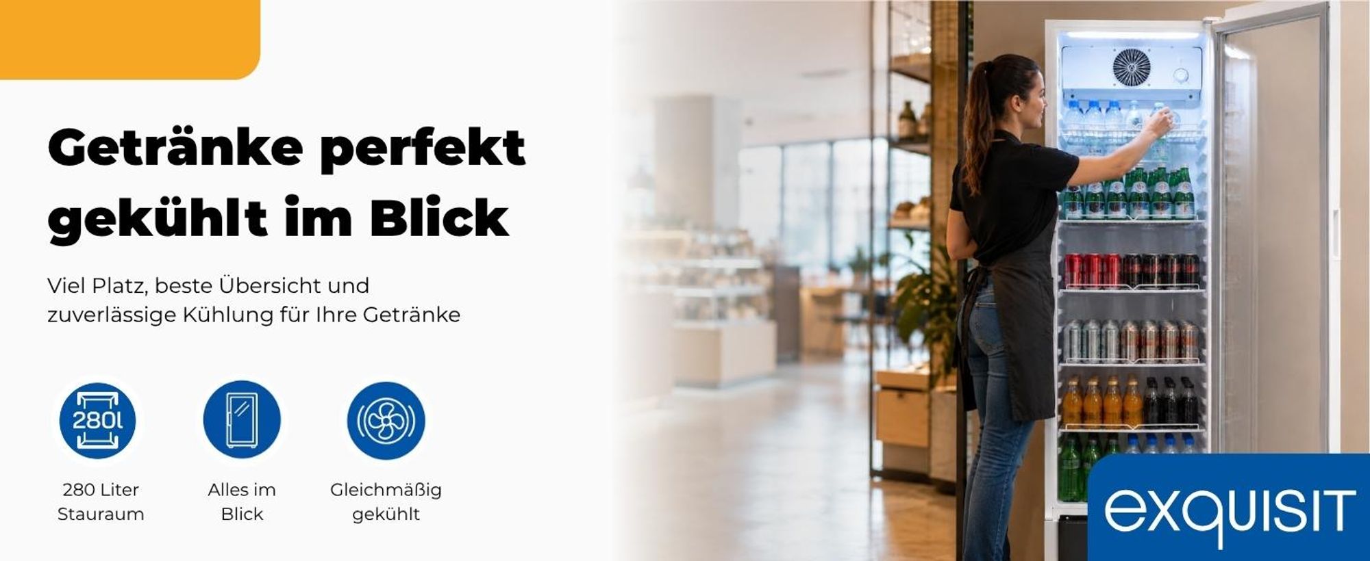 Exquisit Glastürkühlschrank, 280l Getränkekühlschrank mit LED, Umluft, 5 verstellbare Ablagen, CoolPro, GKS5260-GT-431D weiss