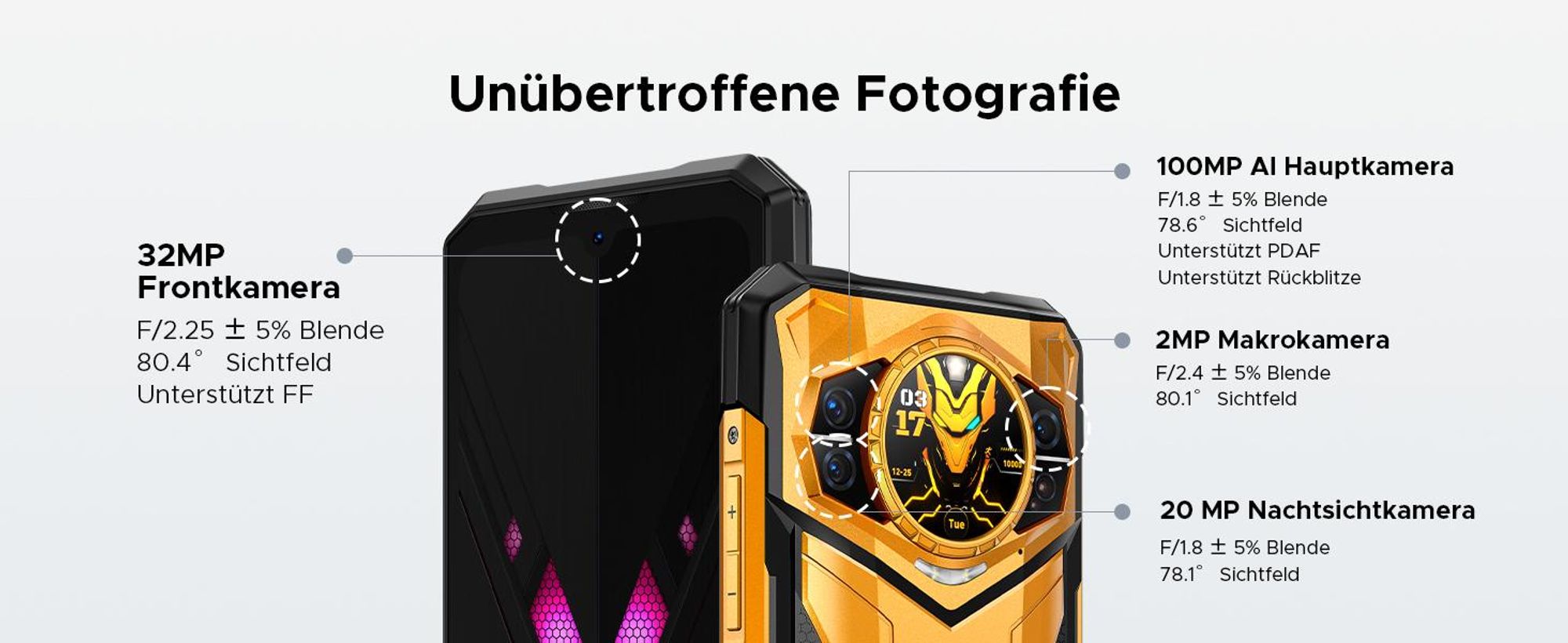 DOOGEE S200 Ultra Rugged Smartphone Handy, 5G, IP68/IP69K, 6,72" 120Hz, 1,32" AMOLED, 11000mAh, 66W, 48GB+1TB, 100MP, NFC, Fingerabdruck, ohne Vertrag