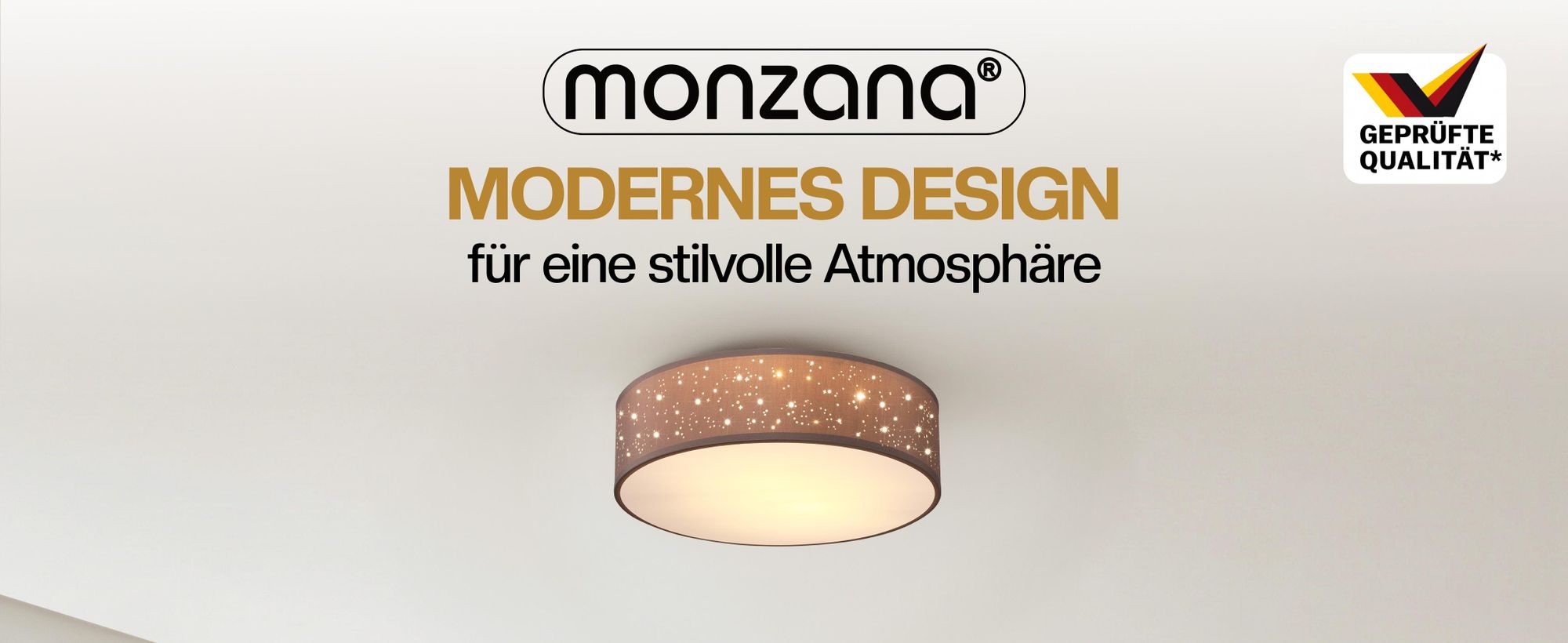 MONZANA® Deckenlampe Sternenhimmel Wohnzimmer Schlafzimmer E27 Taupe Rund 30cm Stoffschirm 1-Flammig 40W Küche Lampe Deckenleuchte Stoffdeckenlampe