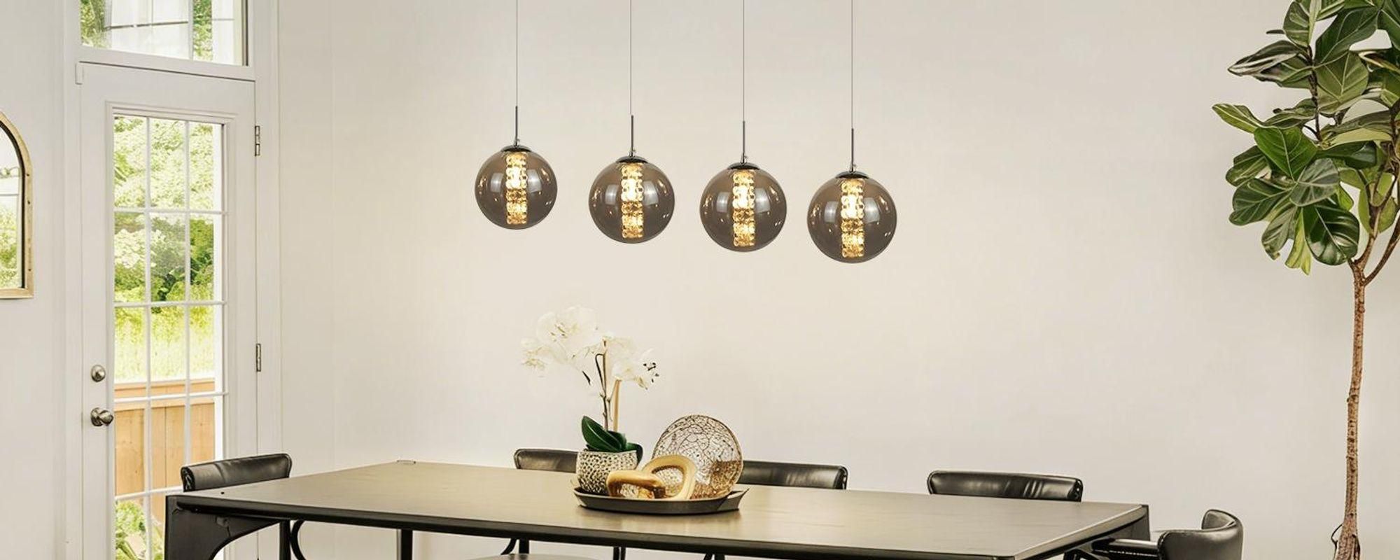 ZMH Hanglampen voor Eettafel, 4-lichts, amberkleurig, hanglampen van glas, geschikt voor woonkamer, slaapkamer, keuken, hal