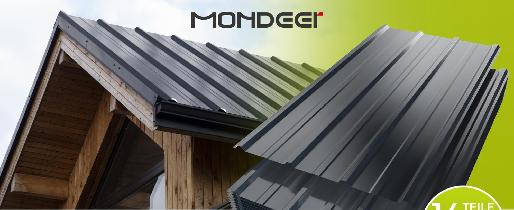 Mondeer Wellplatte Dachplatten 14-tlg Trapezblech-Set, 8,3 m² Abdeckfläche inkl. 100 Schrauben & Montagehandschuh, Feuerverzinkt 105 x 57cm Dunkelgrau