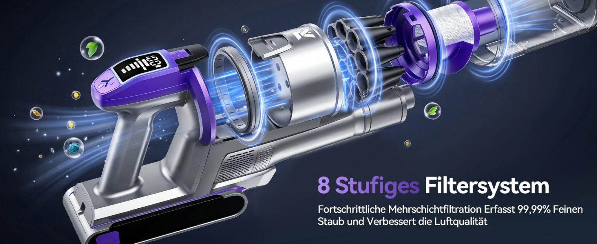 2026 Kabelloser SmartAI Staubsauger Redkey X18,60KPa 500W 80 Min,8-in-1 Multifunktion mit LED,Intelligenter Automatikmodus,ideal für Tierhaarea