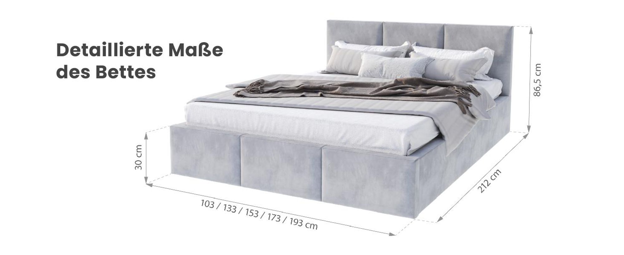 FDM Bett AMBER Trinity 160x200 cm Polsterbett mit Lattenrost aus Metall Bettkasten Stauraumbett Samt crem