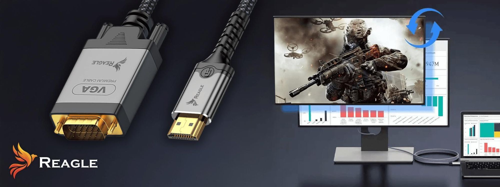 REAGLE HDMI auf VGA 2M FULL HD D-SUB Flachkabel Adapter 1080p