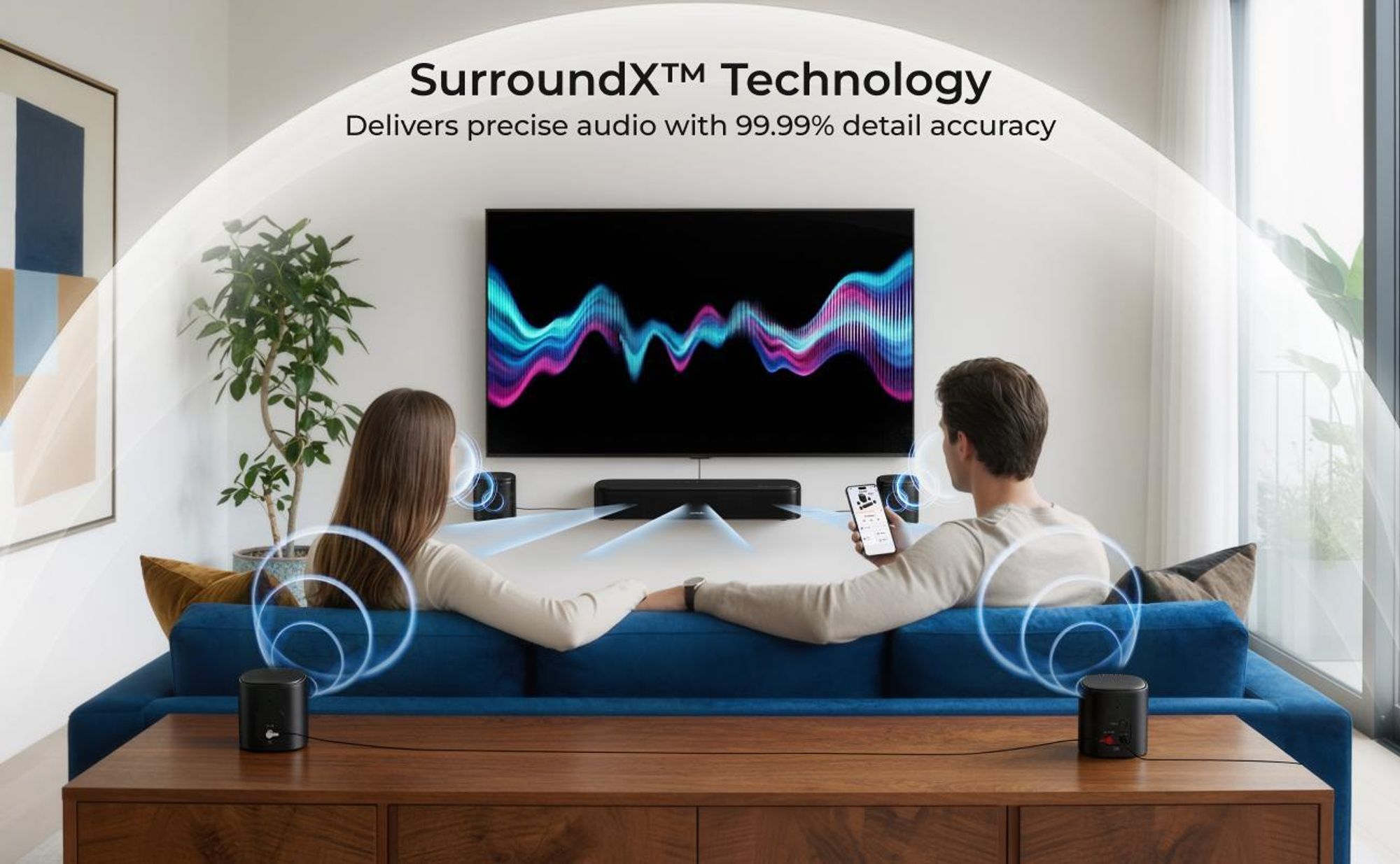 ULTIMEA Aura S5T 7.1kanálový soundbar Dolby Atmos se subwooferem, prostorový zvukový systém, ovládání přes aplikaci, 4 surround reproduktory, 420 W