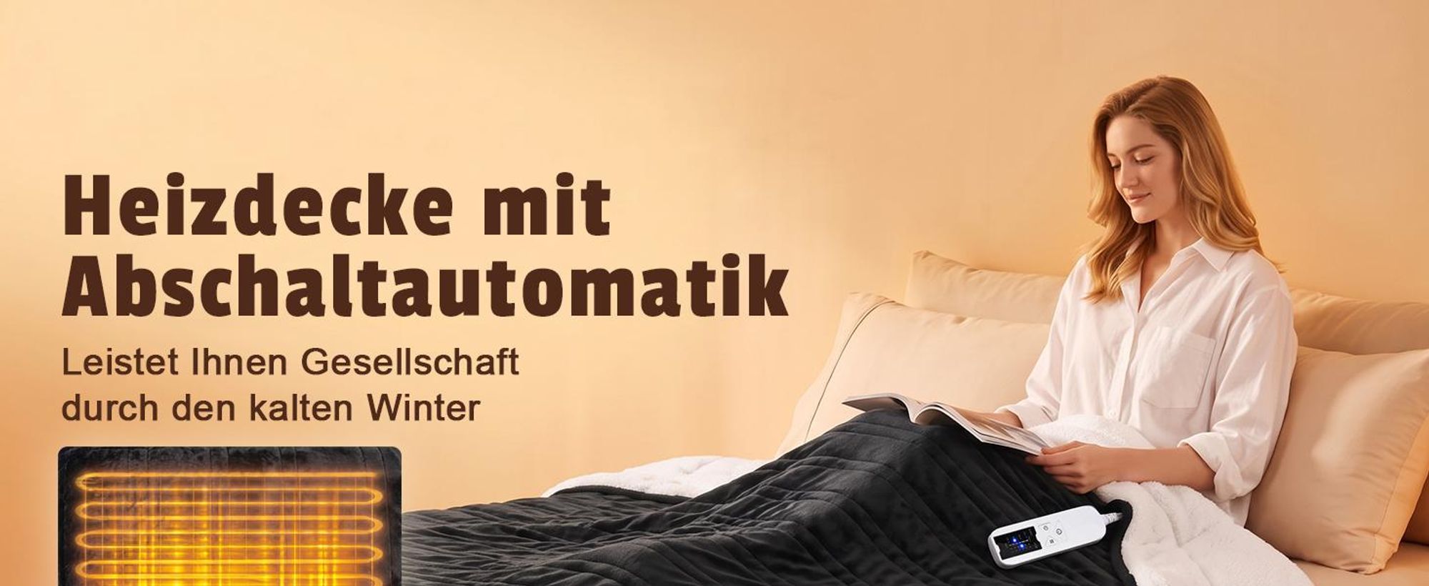 ZMH Elektrische Heizdecke 200x180cm Schwarz Kuschelheizdecke mit Timer 6 Temperatureinstellungen Wärmeunterbett Flanell Wärmedecke Fur Bett Sofa