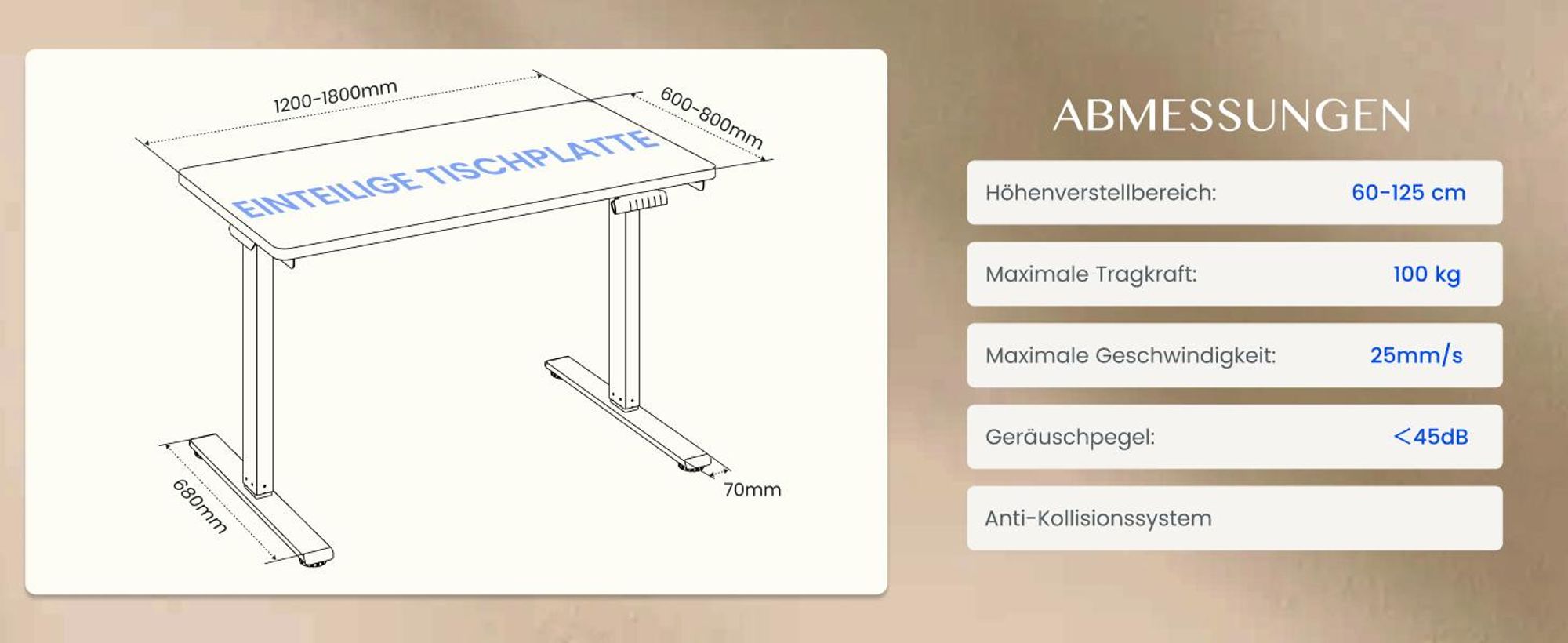 FlexiSpot höhenverstellbarer Schreibtisch elektrisch 120x80cm mit Dualmotor, 25MM einteiliger Tischplatte&3-fach Teleskop EC5 LITE (Weiß)