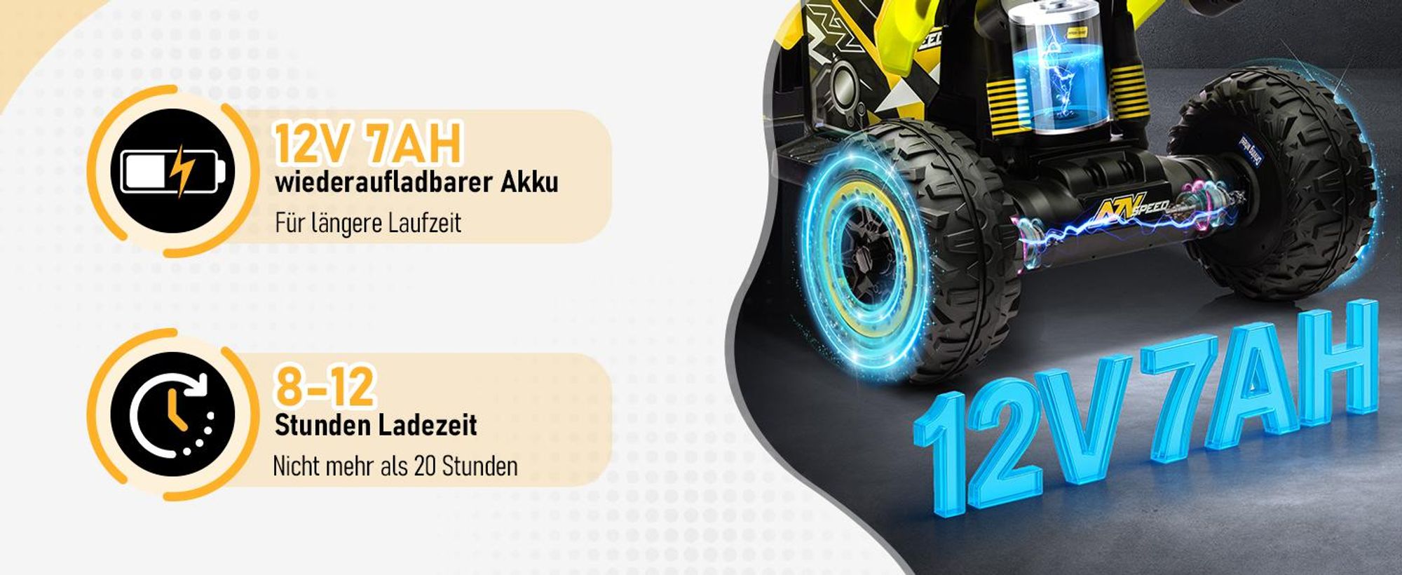 FCH Kinder Quad Elektro 12V 7Ah ATV, Musik, MP3, LED-Scheinwerfer Elektro-Quad für Kinder 3-6 Jahre Gelb
