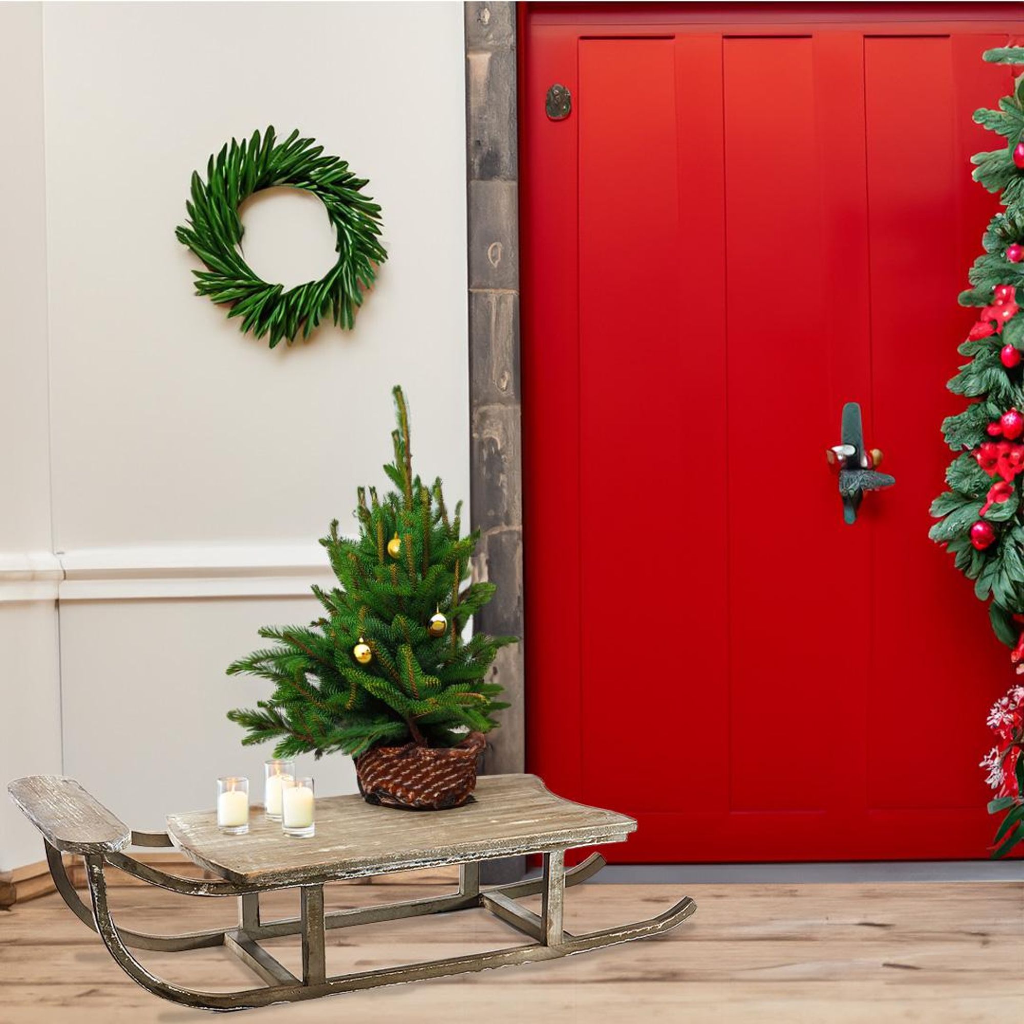 Kobolo Dekoschlitten SNOW Holz in grau Schlitten Winterdekoration Weihnachtsdeko Weihnachtsdekoration Weihnachten Dekofiguren Fensterbrett Fensterbank