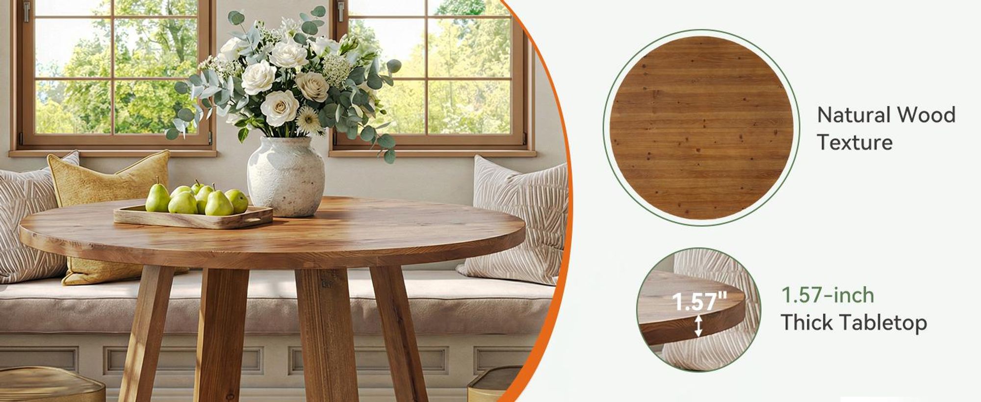 120 cm Esstisch Massivholz, runder Küchentisch, Landhausstil für 4 Personen, rustikaler Tisch mit stabilem Gestell Esszimmer, warme Eichenoberfläche