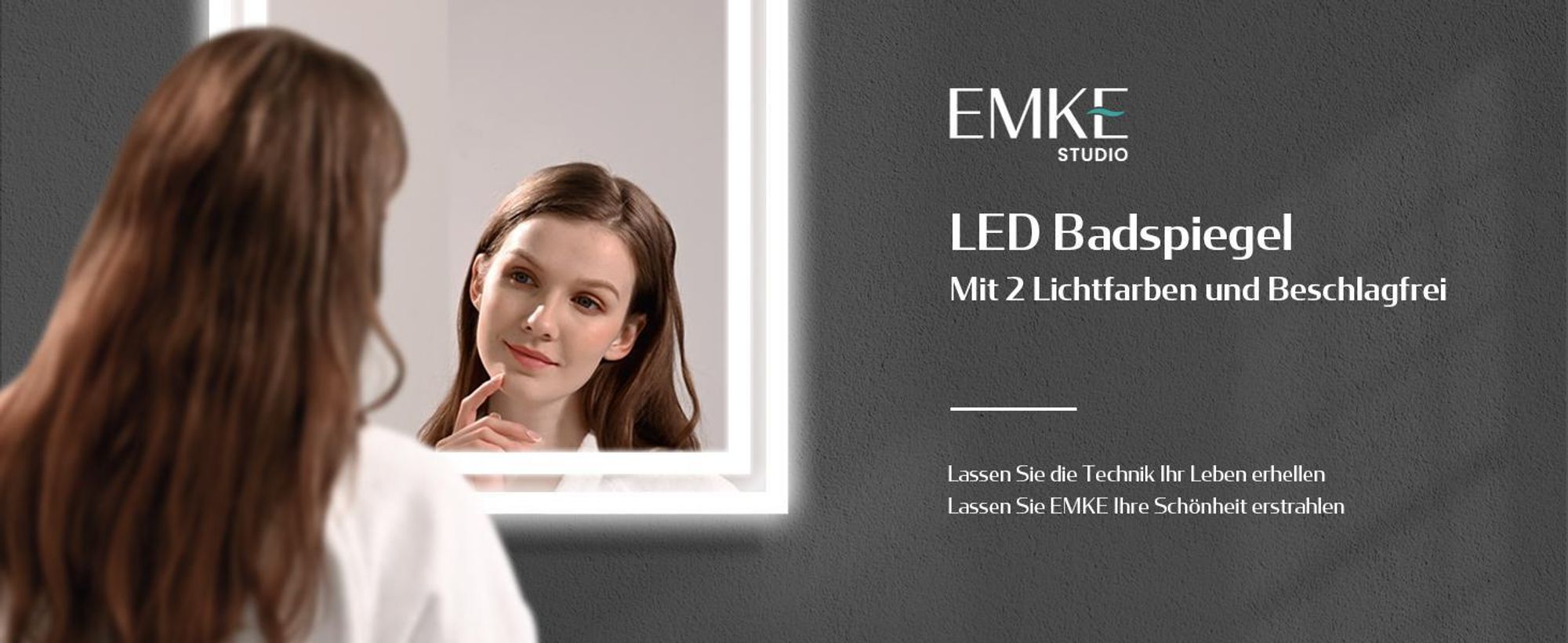 EMKE LED Badspiegel mit Beleuchtung 40X60 cm Antibeschlag, Wandspiegel Badezimmerspiegel mit mechanischem Schalter, 3000K/6500K Lichtfarben, IP44