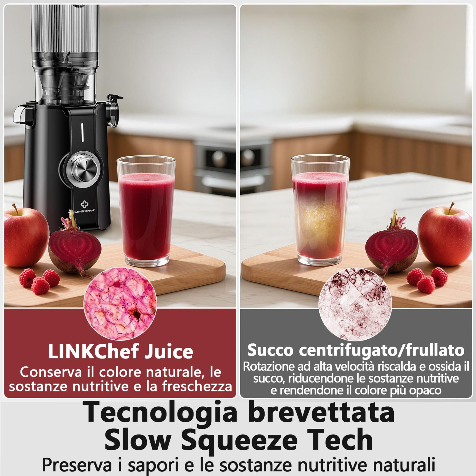 LINKChef SJ-051-EU-BL Lento Spremiagrumi -  Potenza 200W Ampia capacità 1.2L Doppi vassoi di alimentazione Facile da pulire - Nero