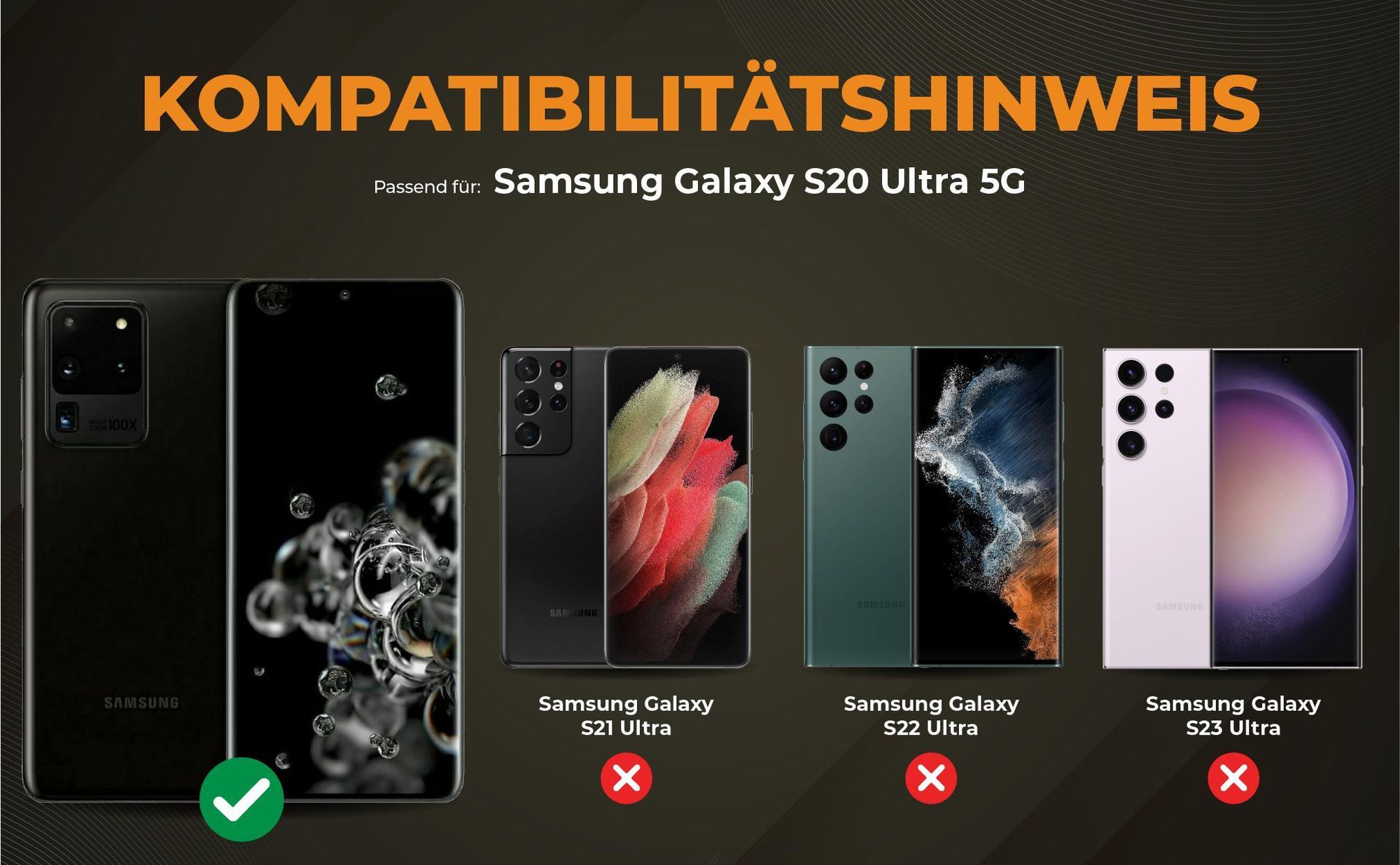Kompatibilitätshinweise Hülle für Samsung Galaxy S20 Ultra 5G